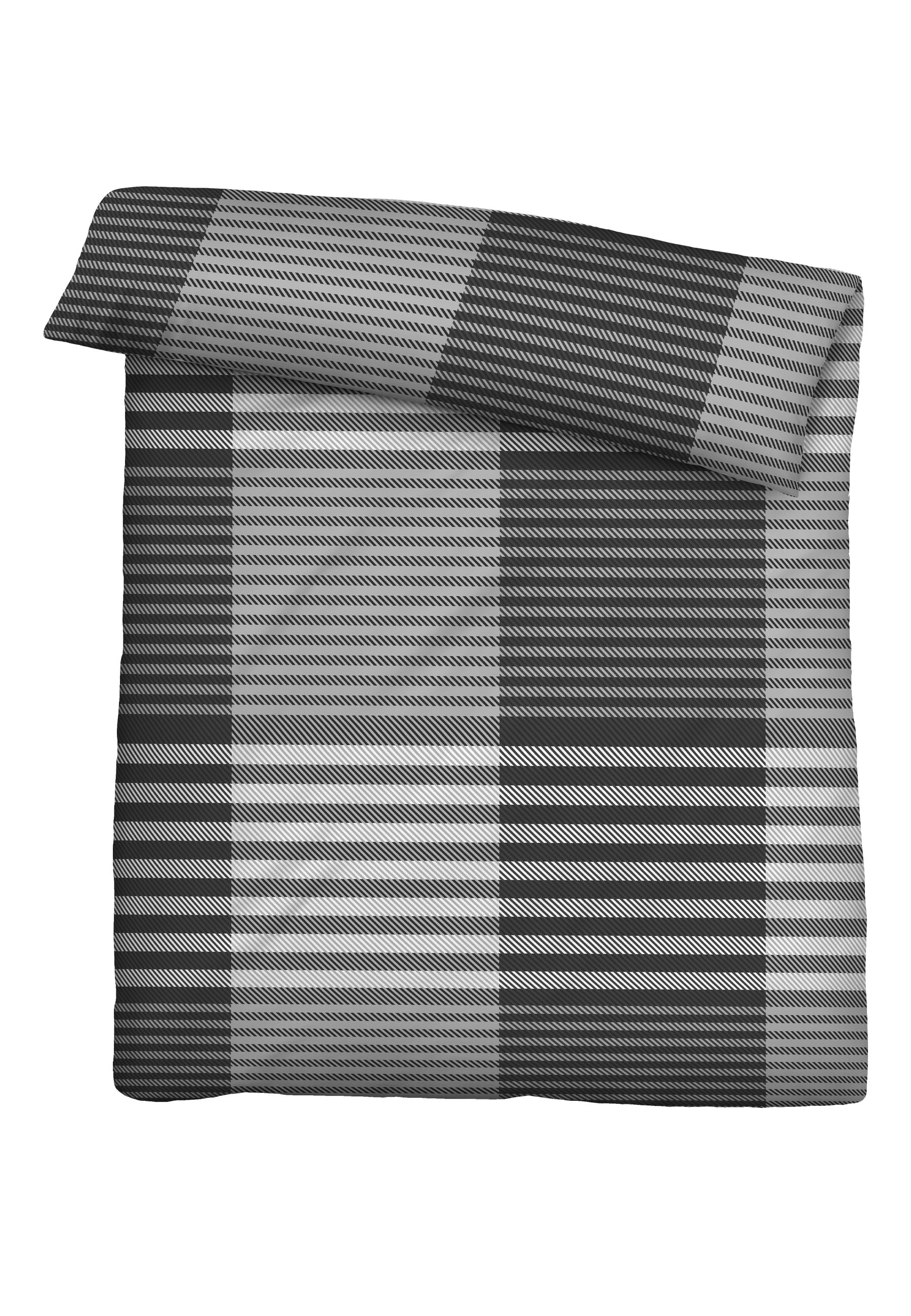 Biberna Karo-Streifen 135x200 cm+80x80 cm, Feinbiber Bettwäsche silber/grau