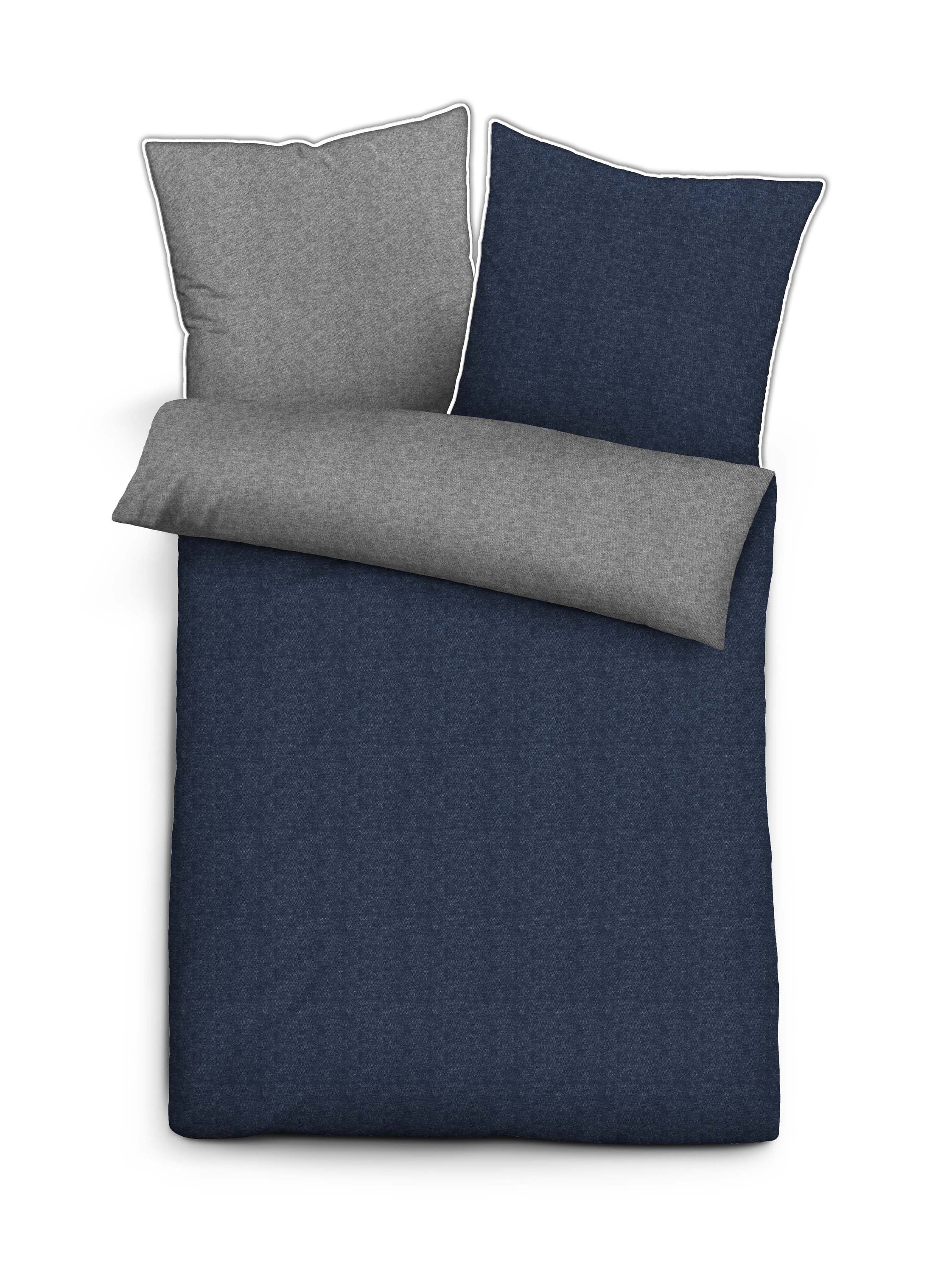 Biberna Melange Flanell-Wendebettwäsche 0840500-290, Größe 155x220 cm, marine
