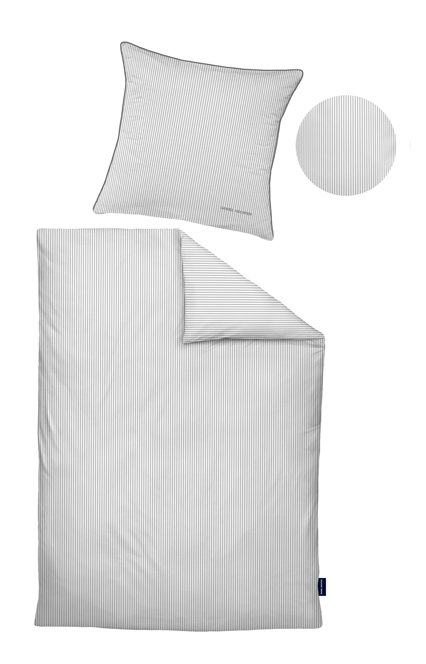 Daniel Hechter Satin Bettwäsche Längsstreifen, 135 x 200 cm + 80 x 80 cm, silber/grau