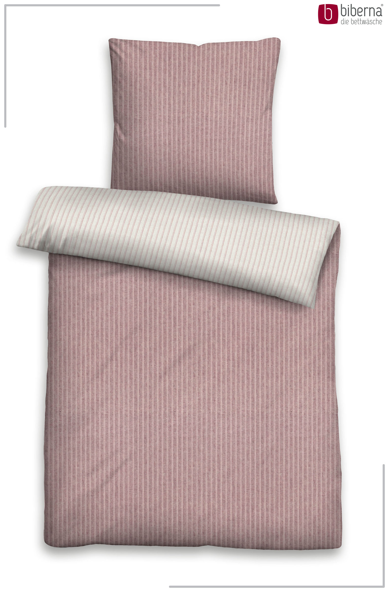 Biberna Wendebettwäsche rosé 135x200 cm, Melange-Flanell-Bettwäsche