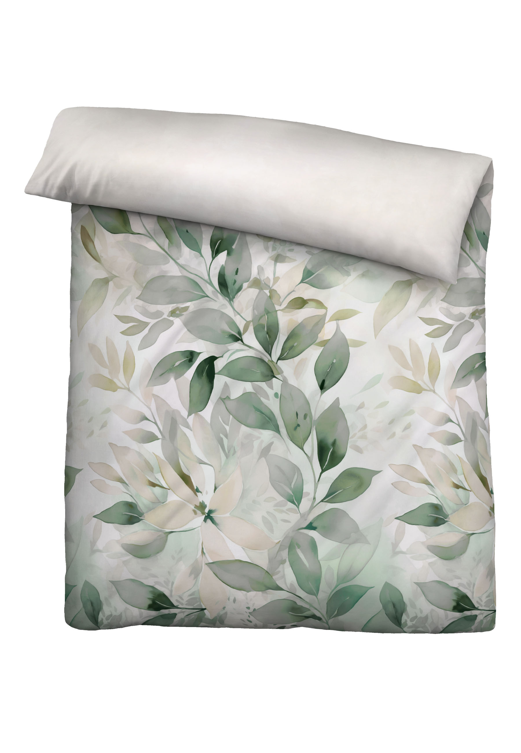 Biberna Blätterranke 155x220 cm+80x80 cm, Satin-Bettwäsche fichte