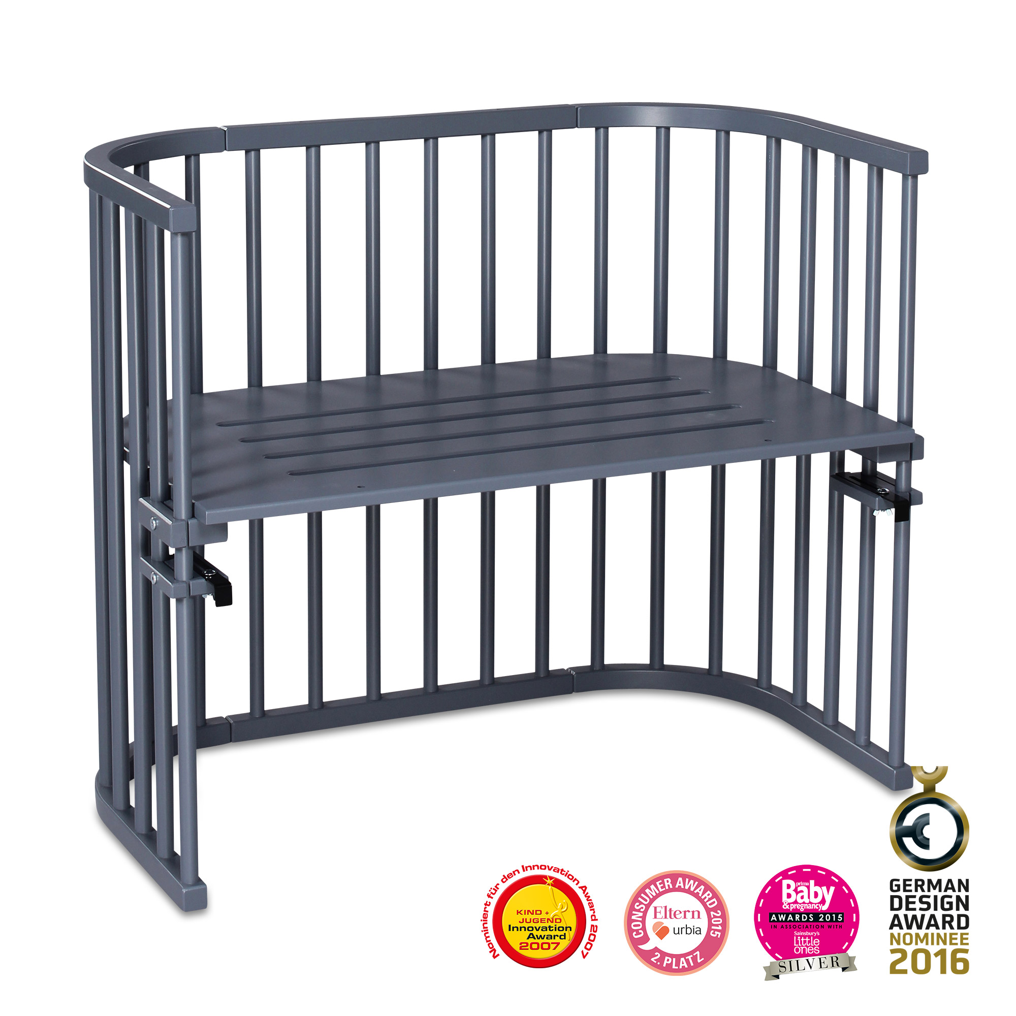 babybay Maxi Beistellbett (für Betten mit Rahmen), schiefergrau lackiert