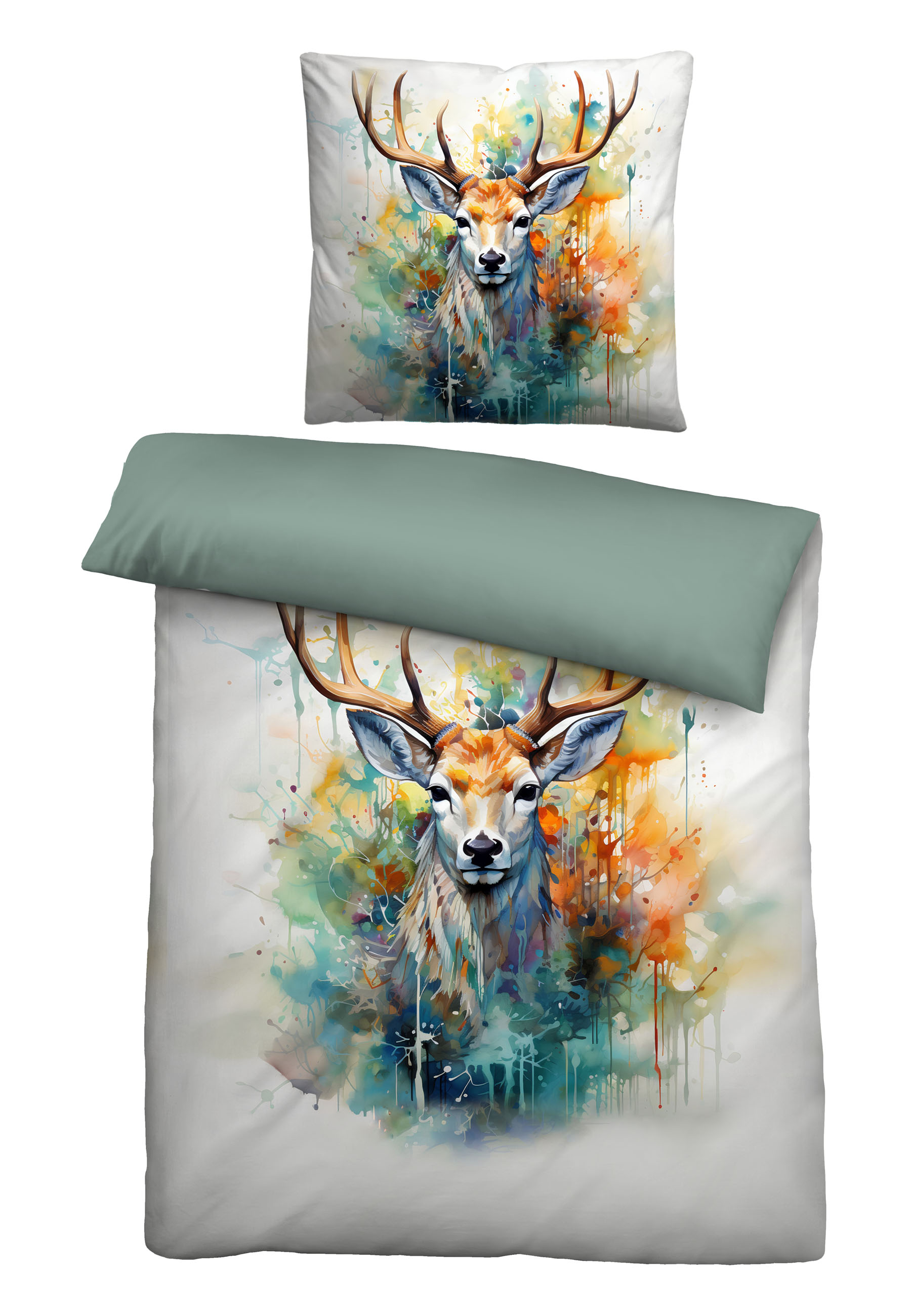 Biberna Renforcé Bettwäsche Hirsch, Größe 1x 155x220 cm + 1x 80x80 cm, natur