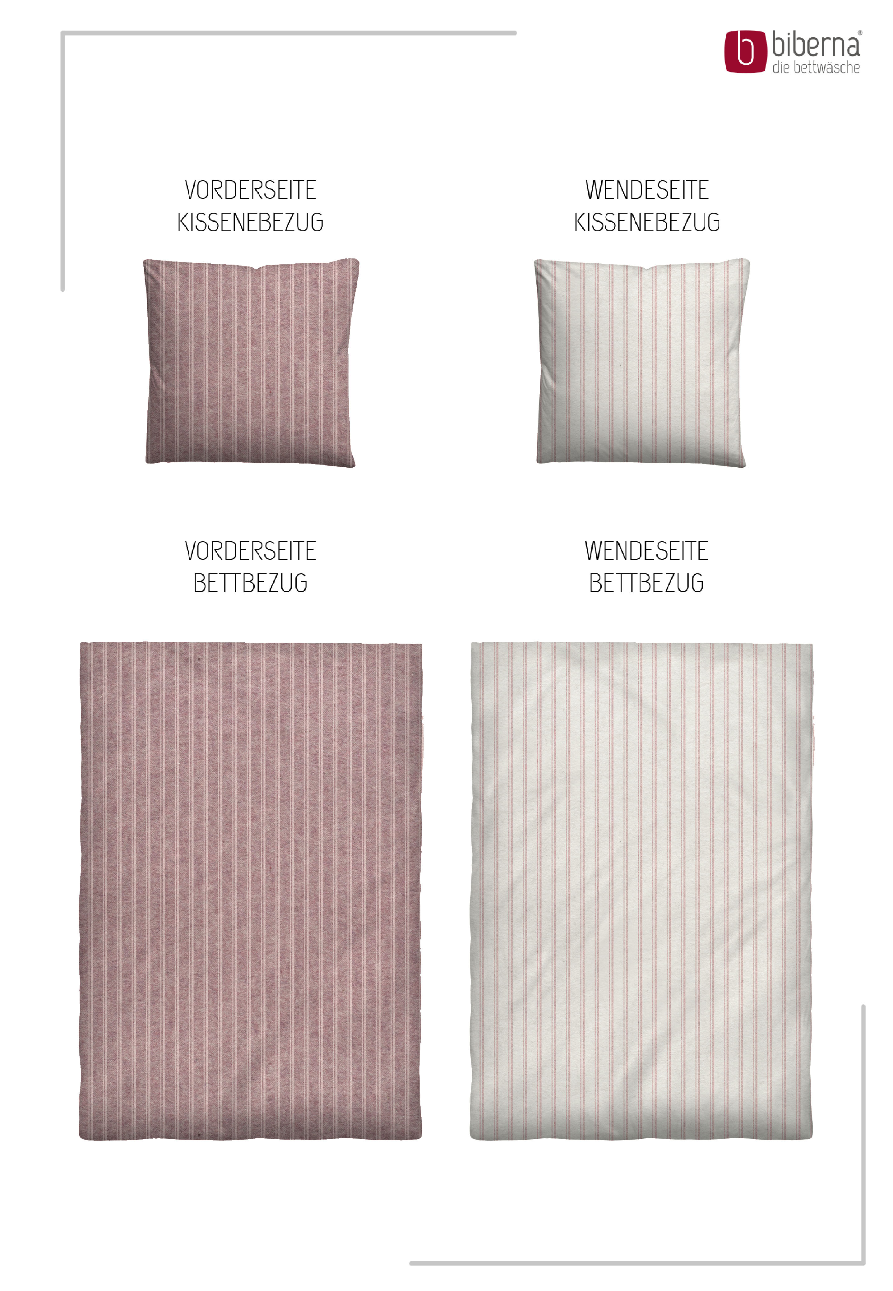 Biberna Wendebettwäsche rosé 135x200 cm, Melange-Flanell-Bettwäsche