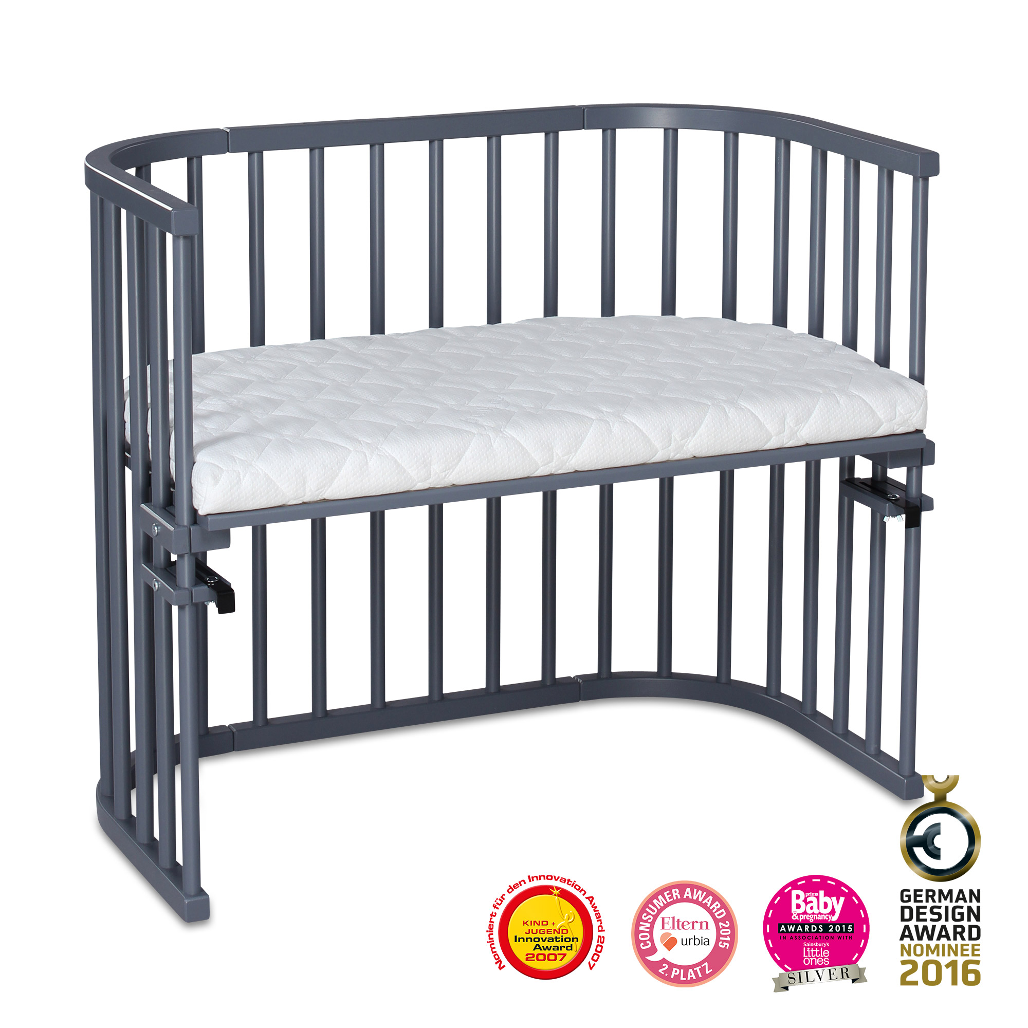 babybay Maxi Beistellbett (für Betten mit Rahmen), schiefergrau lackiert