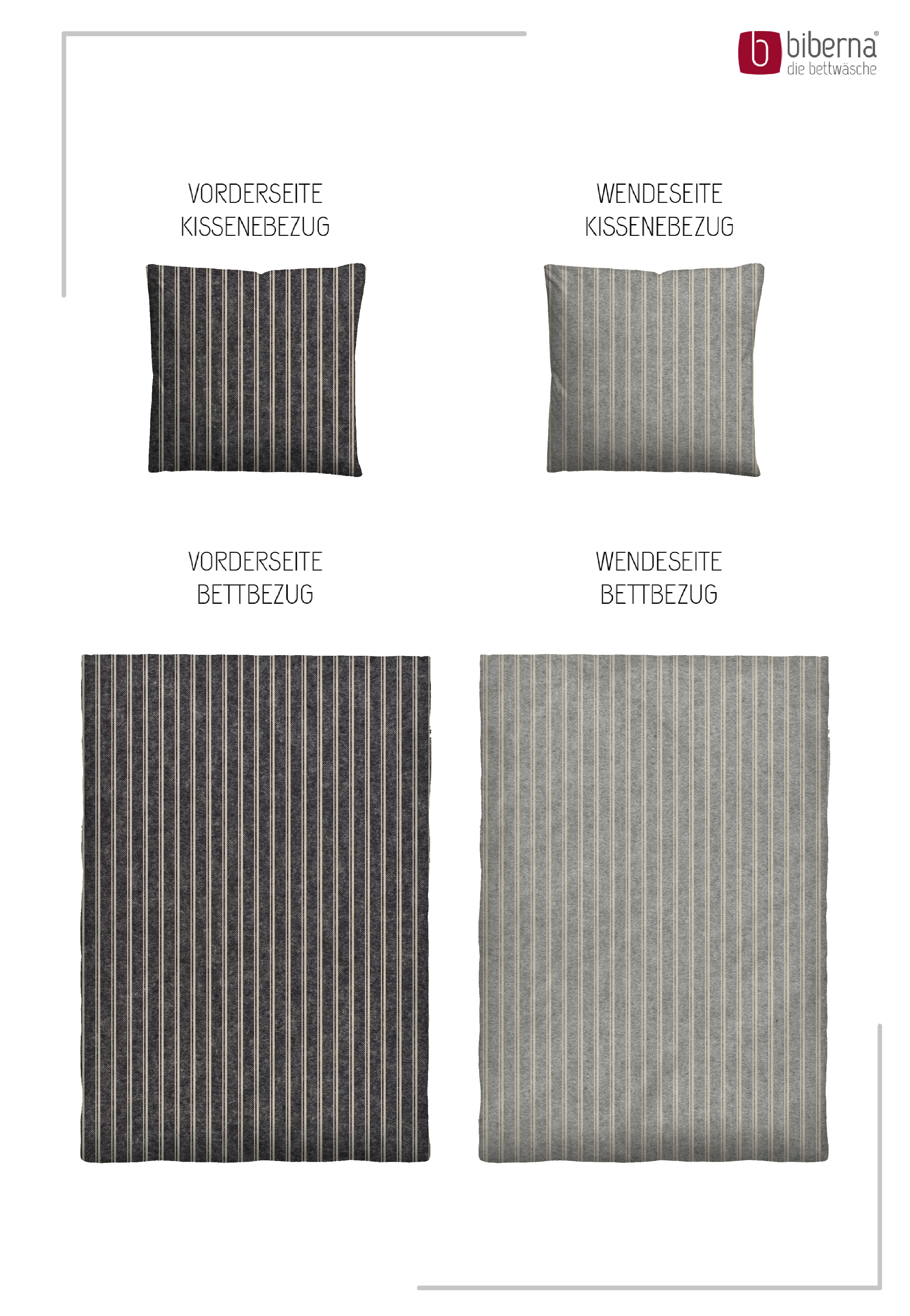 Biberna Wendebettwäsche titanium 155x220 cm, Melange-Flanell-Bettwäsche