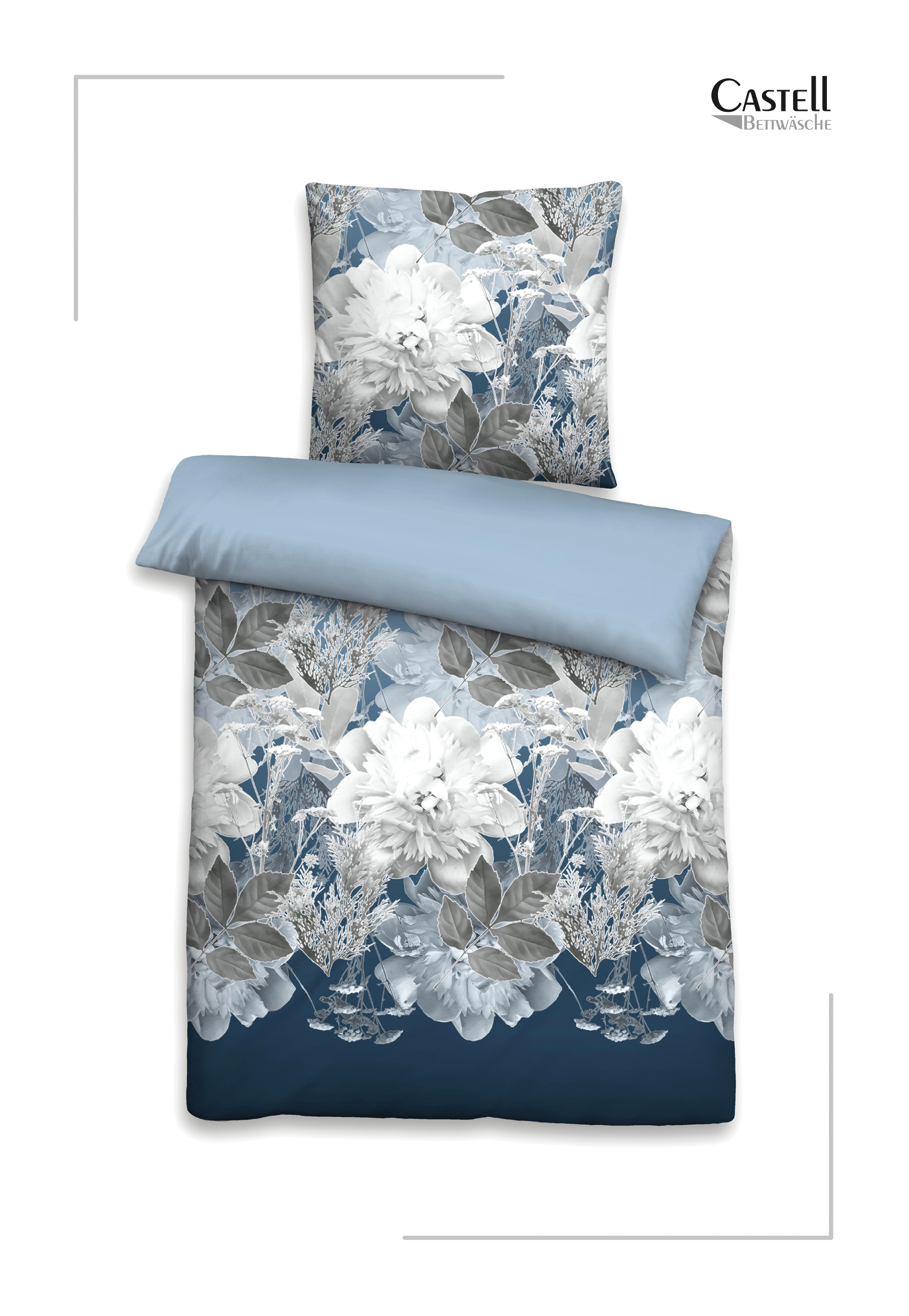 Castell Thermo-Fleece Bettwäsche Blume groß 135x200 cm - eisblau