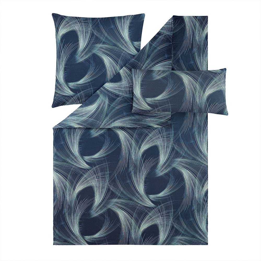 Estella Mako-Satin-Bettwäsche Lino, Größe 155x220+80x80 cm+40x80 cm Kissenbezug, navy