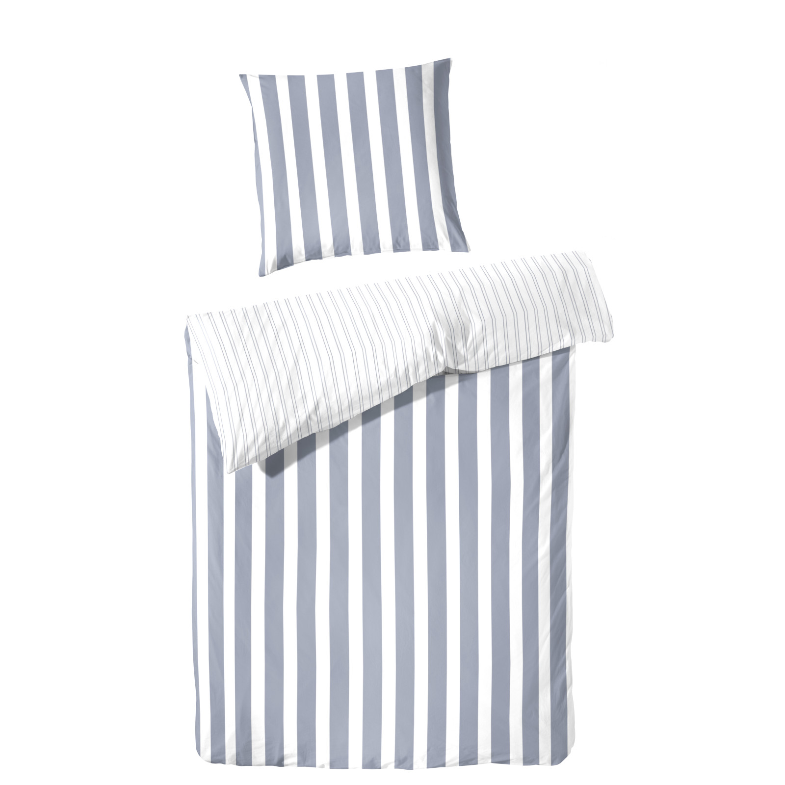 Hahn Haustextilien Perkal Bettwäsche blau gestreift  Größe 220x240 cm