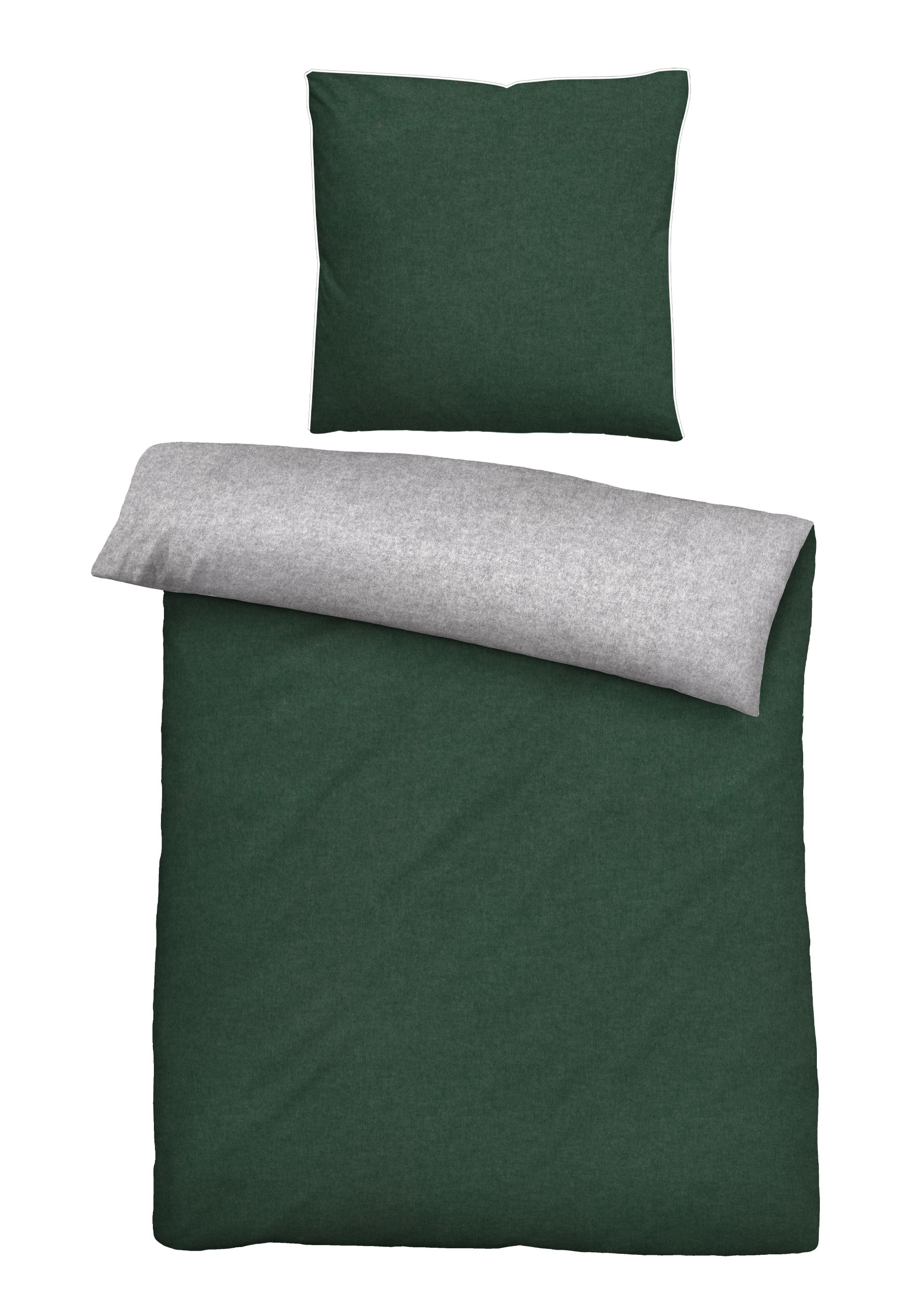 Biberna Melange-Flanell Bettwäsche uni, Größe 1x 155x220 cm + 1x 80x80 cm, dunkelgrün
