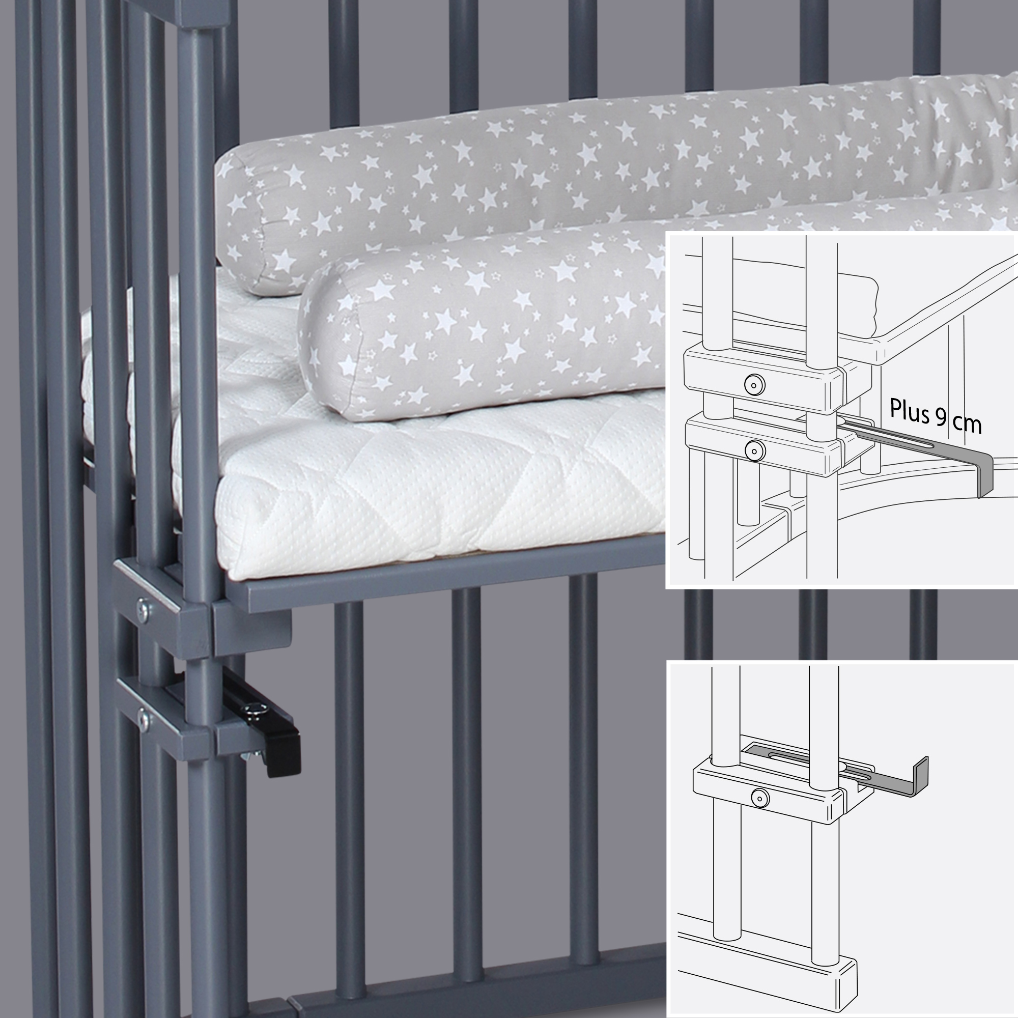 babybay Maxi Beistellbett (für Betten mit Rahmen), schiefergrau lackiert