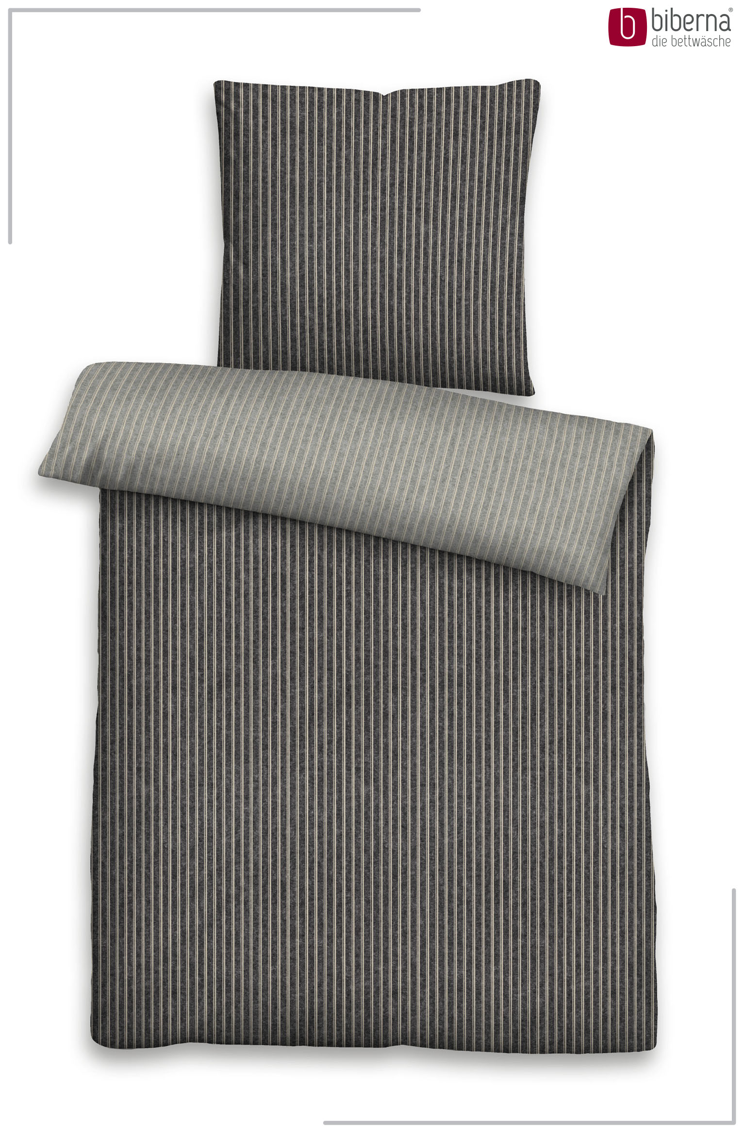 Biberna Wendebettwäsche titanium 155x220 cm, Melange-Flanell-Bettwäsche
