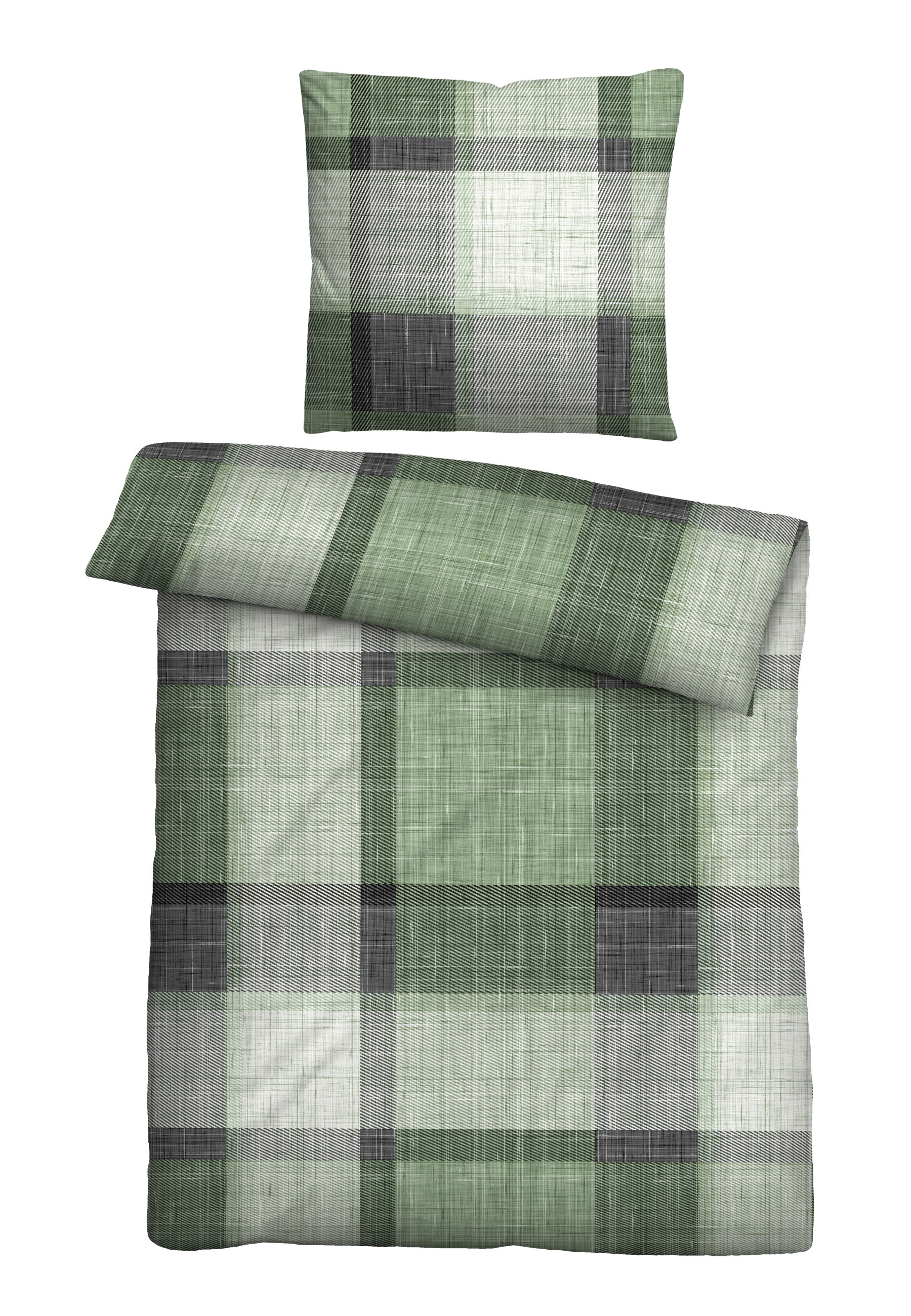 Biberna Feinbiber Bettwäsche Karo, Größe 155x220 cm+80x80 cm, fichte