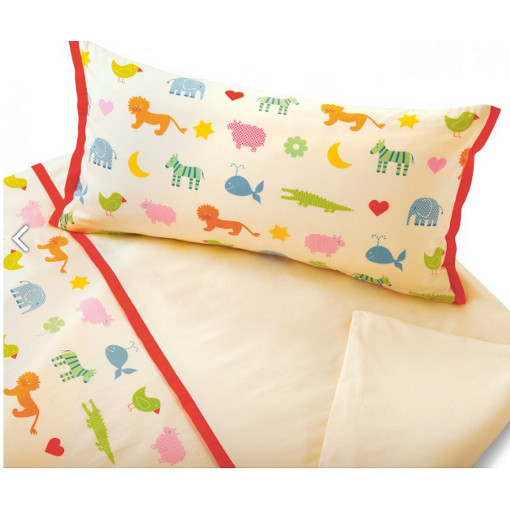 Cotonea Bio-Baumwolle Satin Kinderbettwäsche Arche Noah Größe 80x80+35x40 cm Kissenbezug