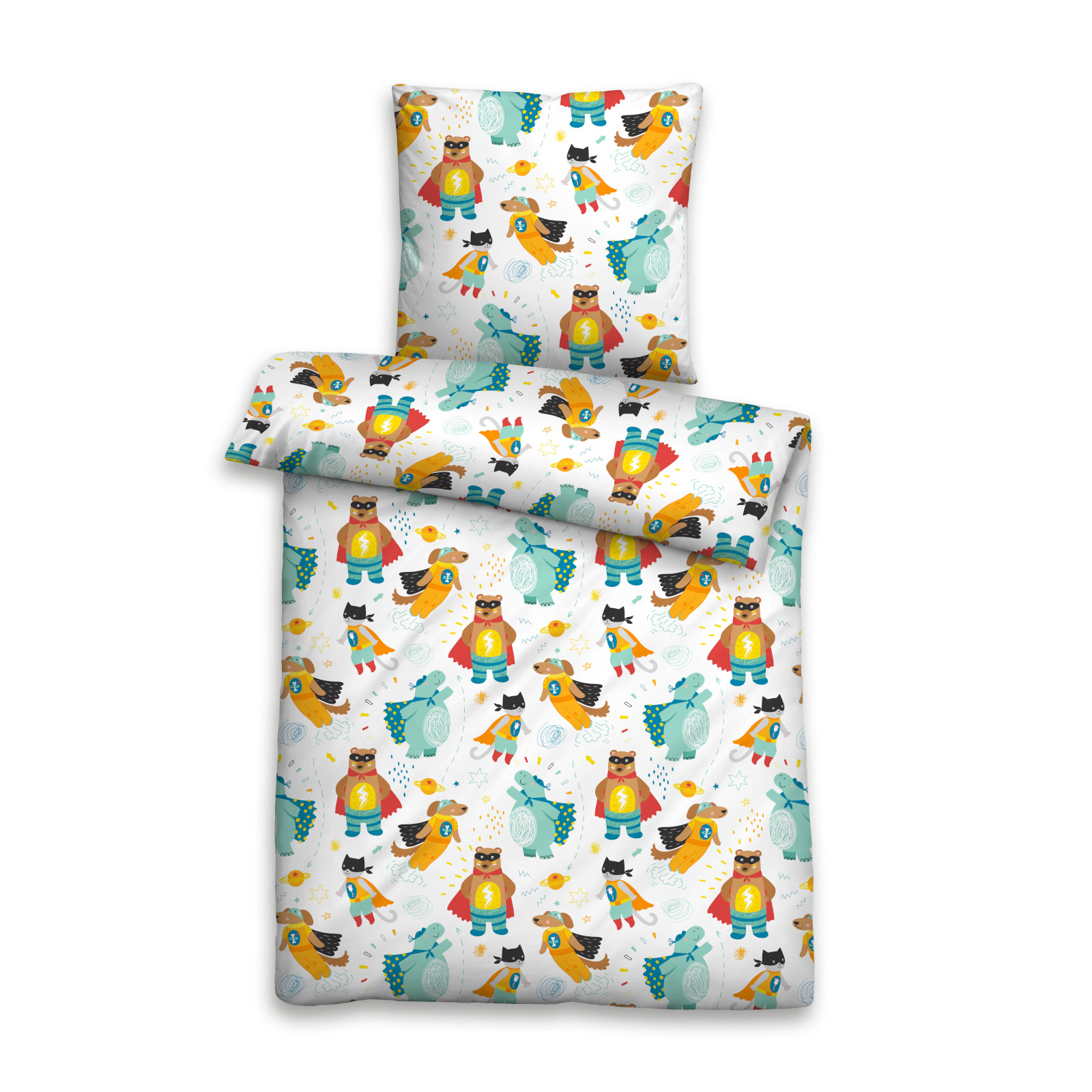 Biberna Linon Bettwäsche Superhelden Größe 135 x 200+80 x 80 cm bunt