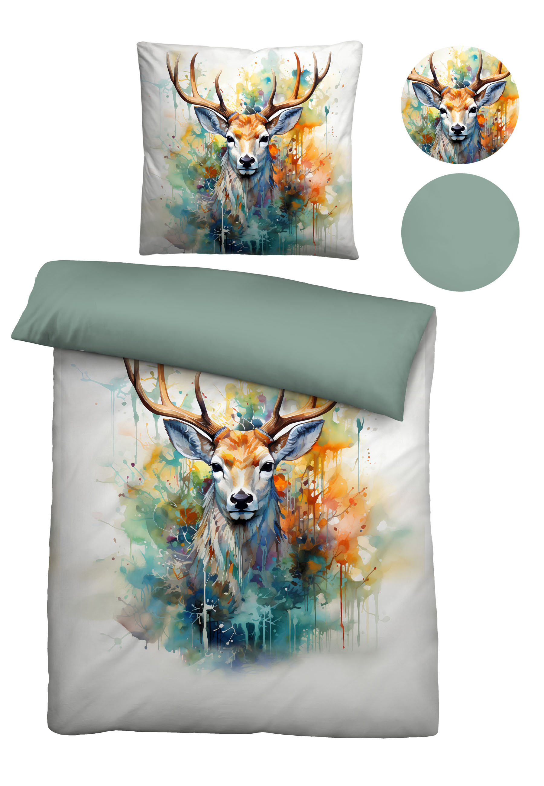 Biberna Renforcé Bettwäsche Hirsch, Größe 1x 155x220 cm + 1x 80x80 cm, natur