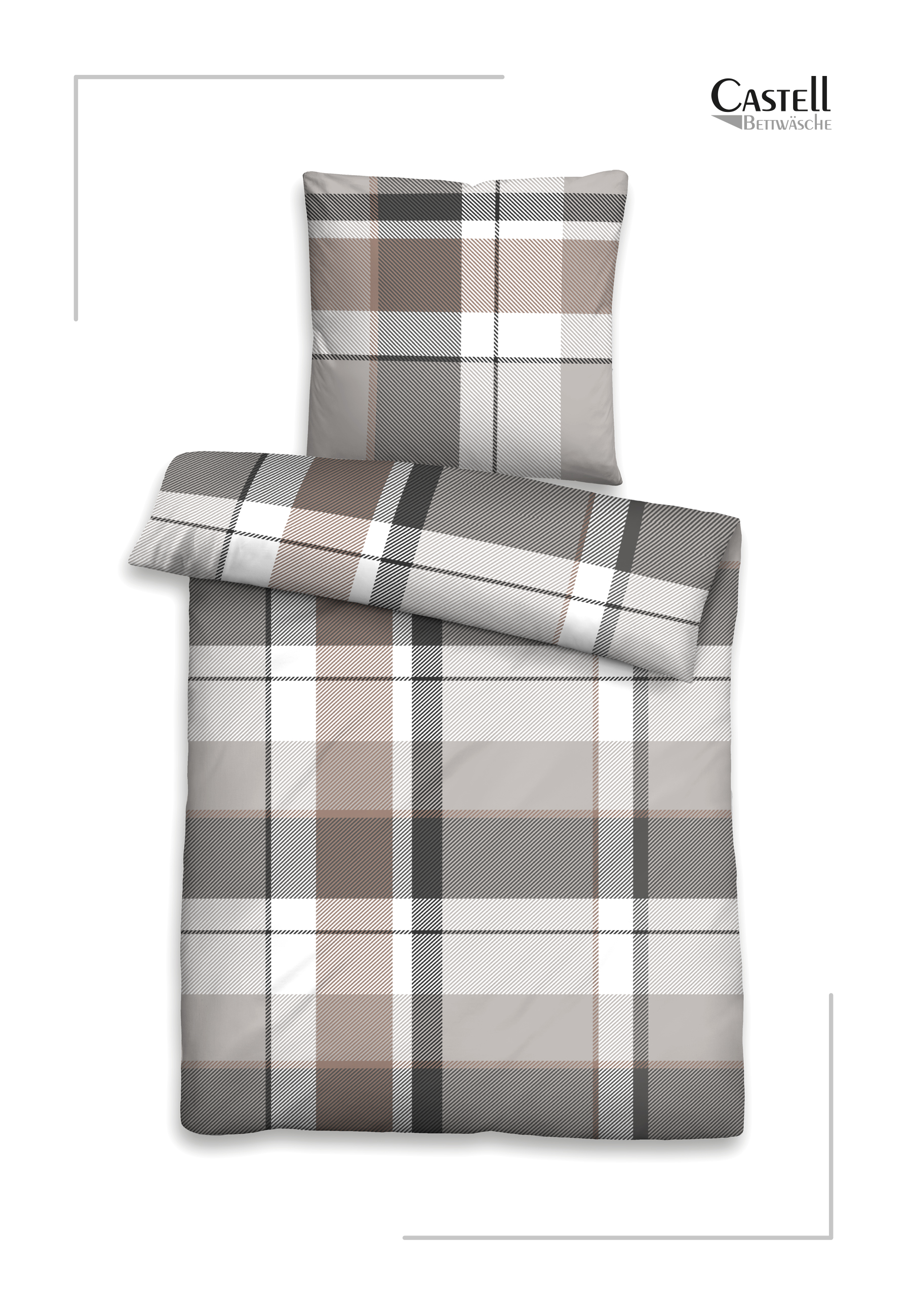 Castell Feinbiber Bettwäsche Karo groß 155x220 cm - taupe