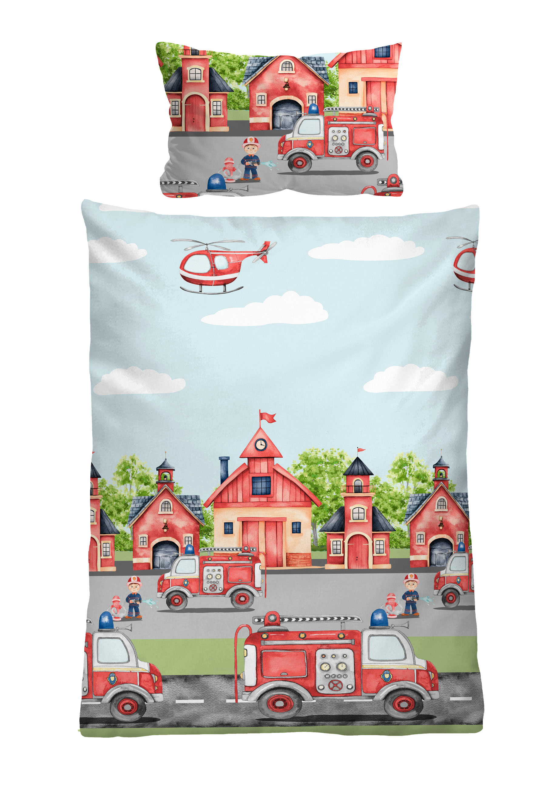 Biberna Feinbiber Bettwäsche, Größe 1x 100x135 cm + 1x 40x60 cm, Feuerwehr