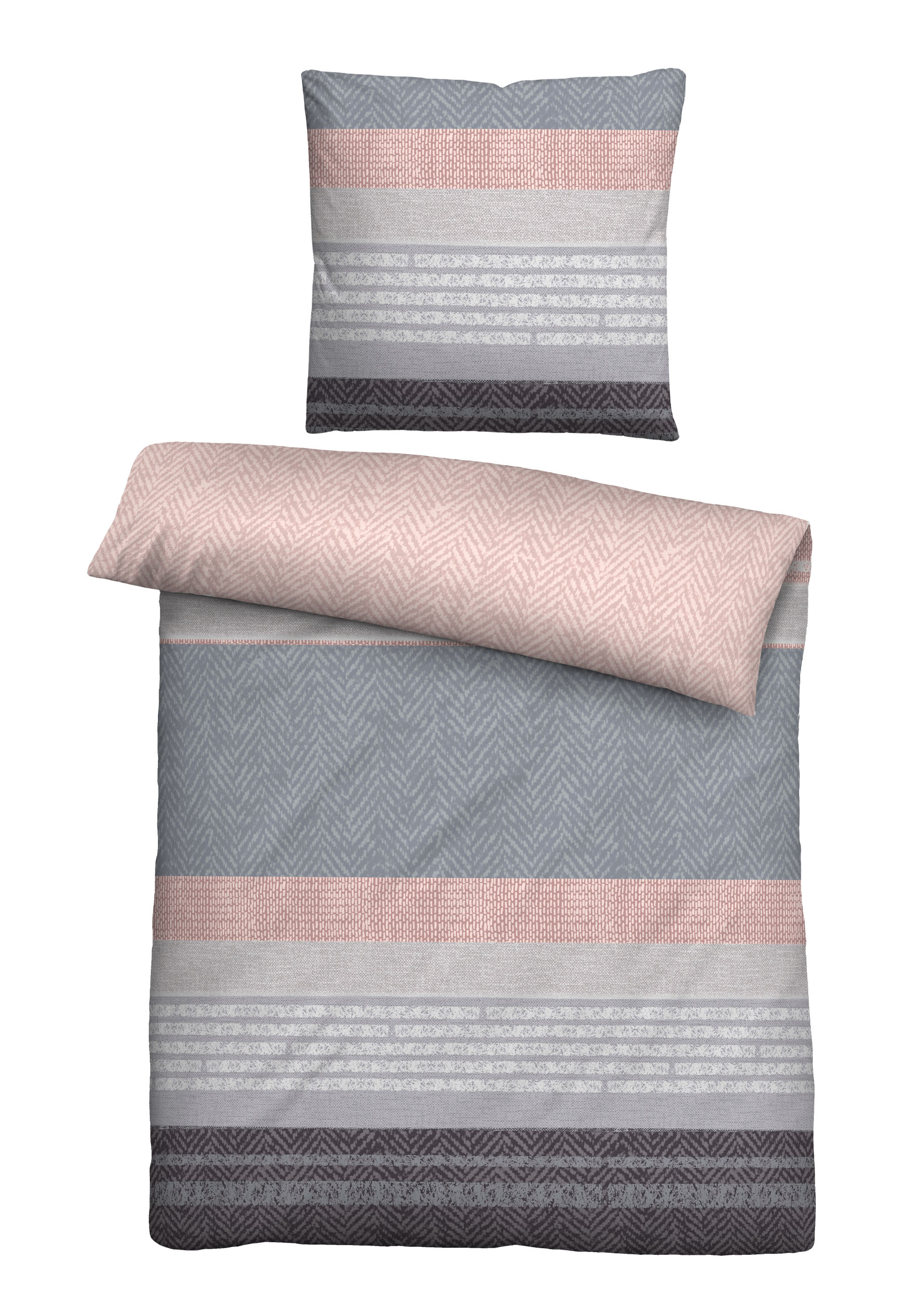 Biberna Feinbiber Bettwäsche Quermuster, 155x220 cm+80x80 cm, silber/grau