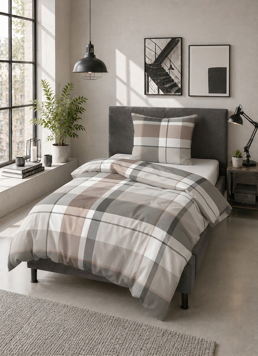 Castell Feinbiber Bettwäsche Karo groß 155x220 cm - taupe