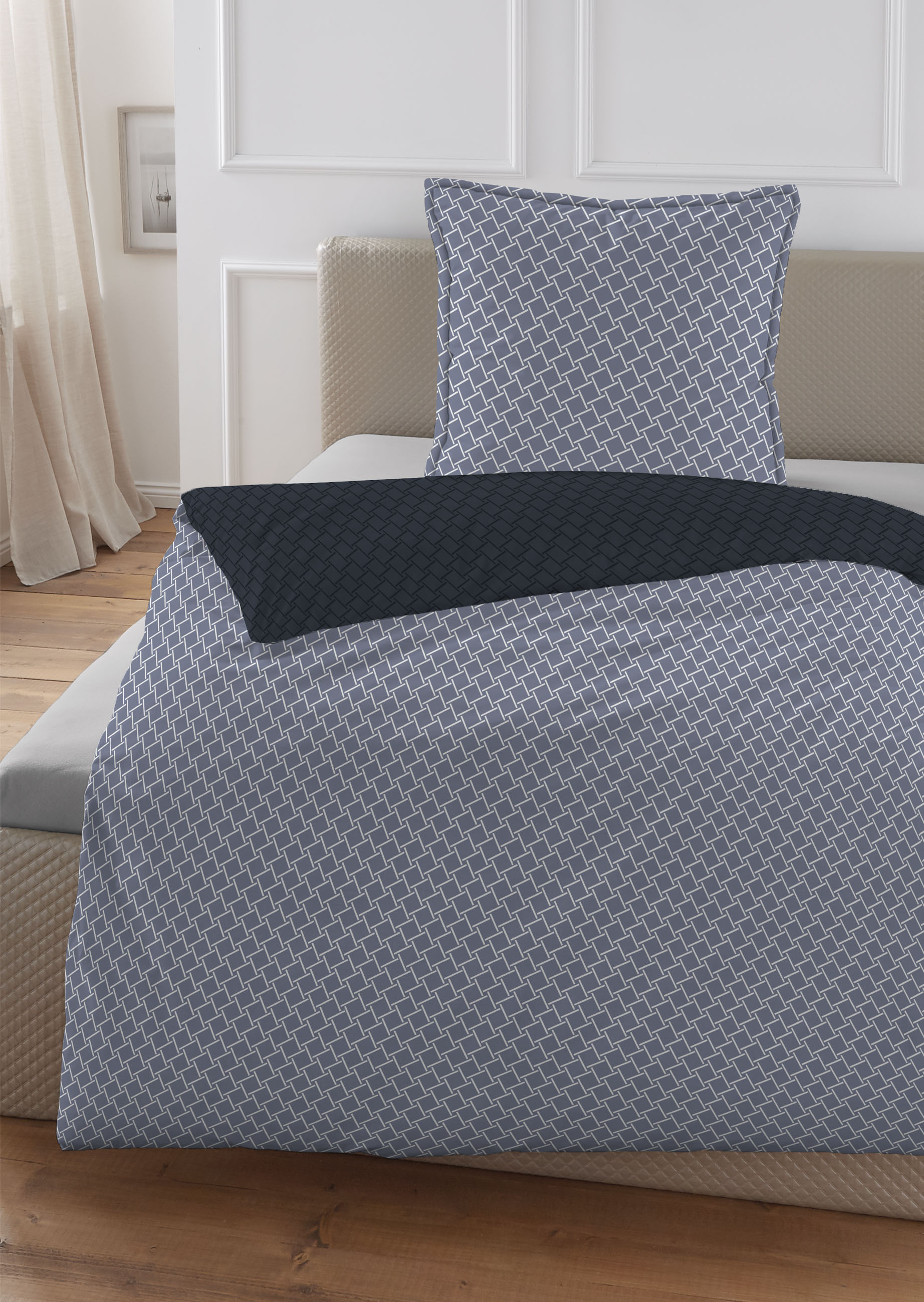 Biberna Satin 135 x 200 cm + 80 x 80 cm, marine