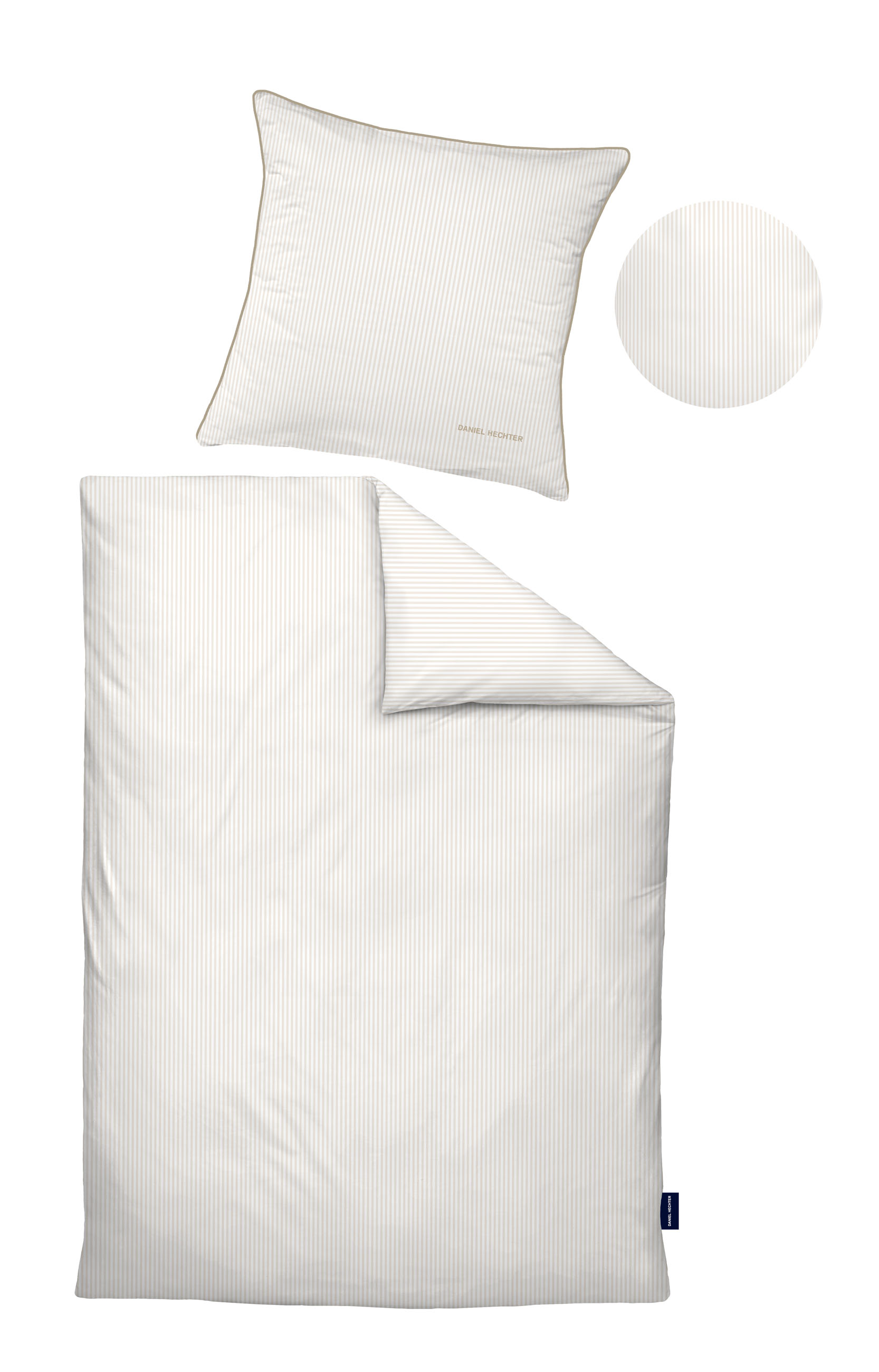 Daniel Hechter Satin Bettwäsche Längsstreifen, 155 x 220 cm + 80 x 80 cm, kitt