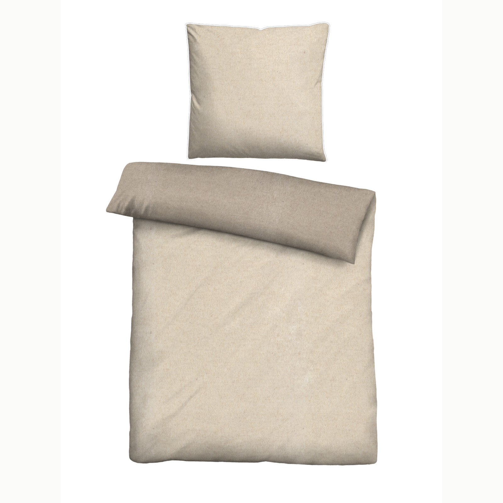 Biberna Melange-Flanell Bettwäsche uni, Größe 1x 135x200 cm + 1x 80x80 cm, natur