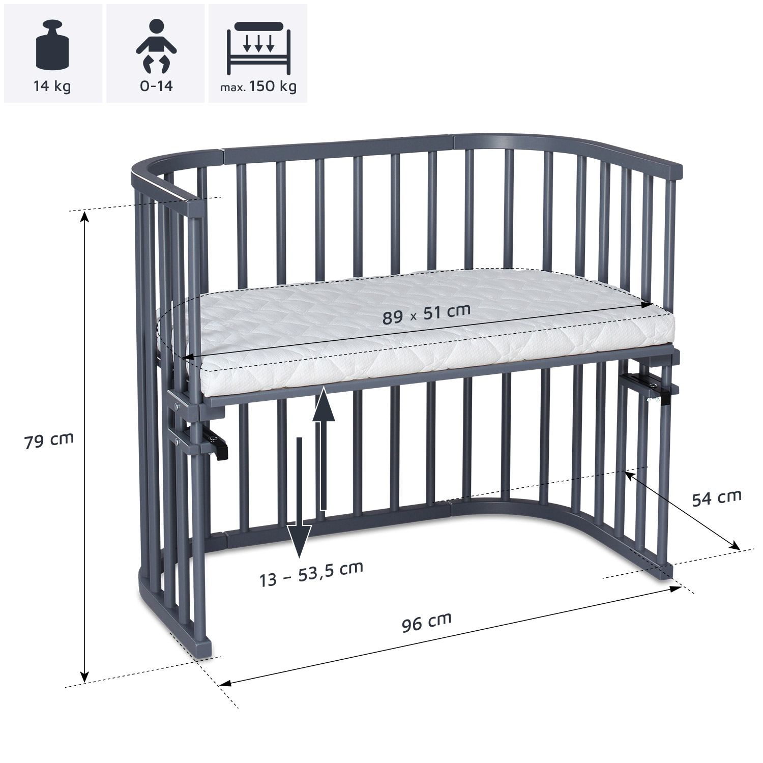babybay Maxi Beistellbett (für Betten mit Rahmen), schiefergrau lackiert