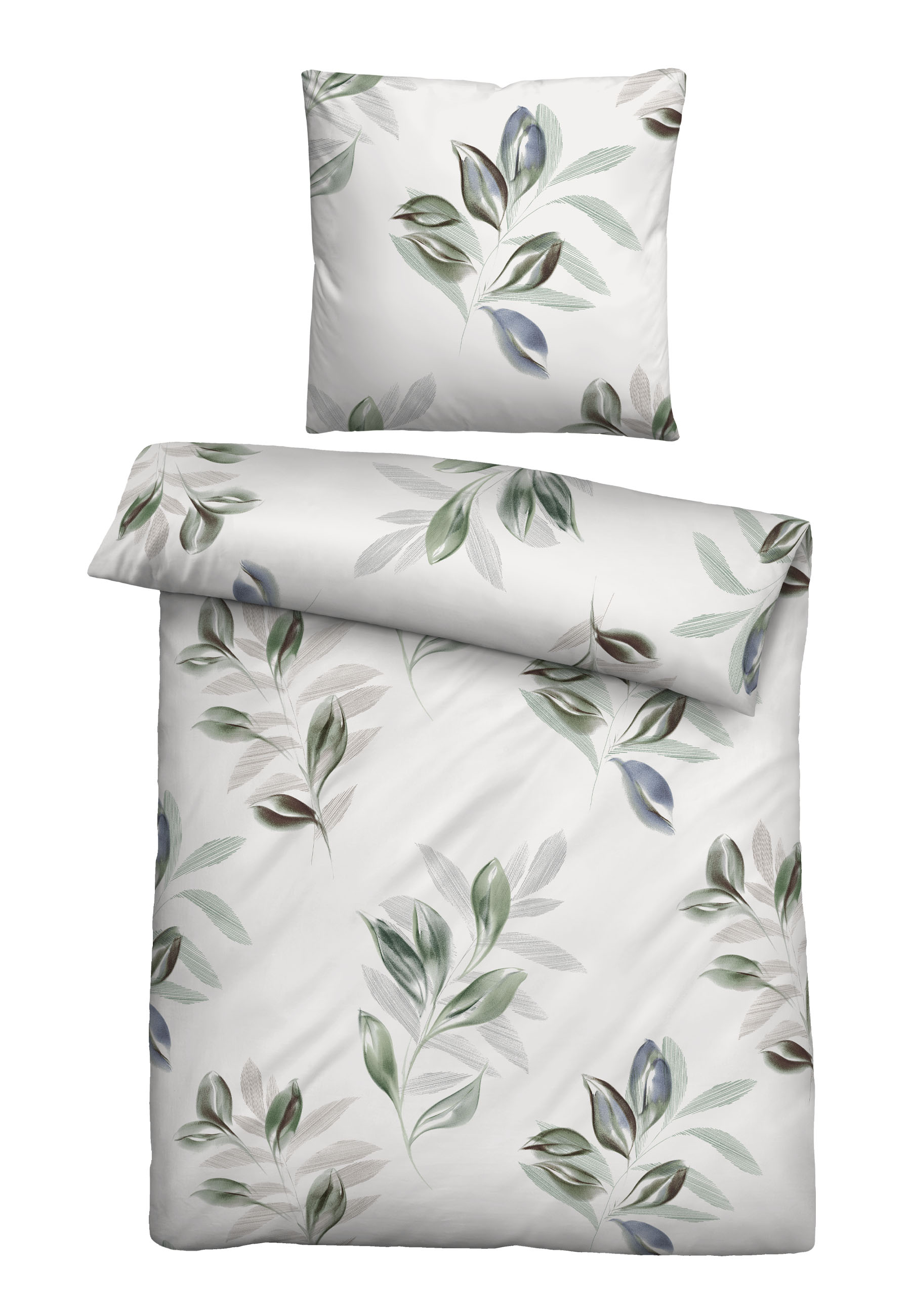 Biberna Feinbiber Bettwäsche Blätter, 155x220 cm+80x80 cm, fichte
