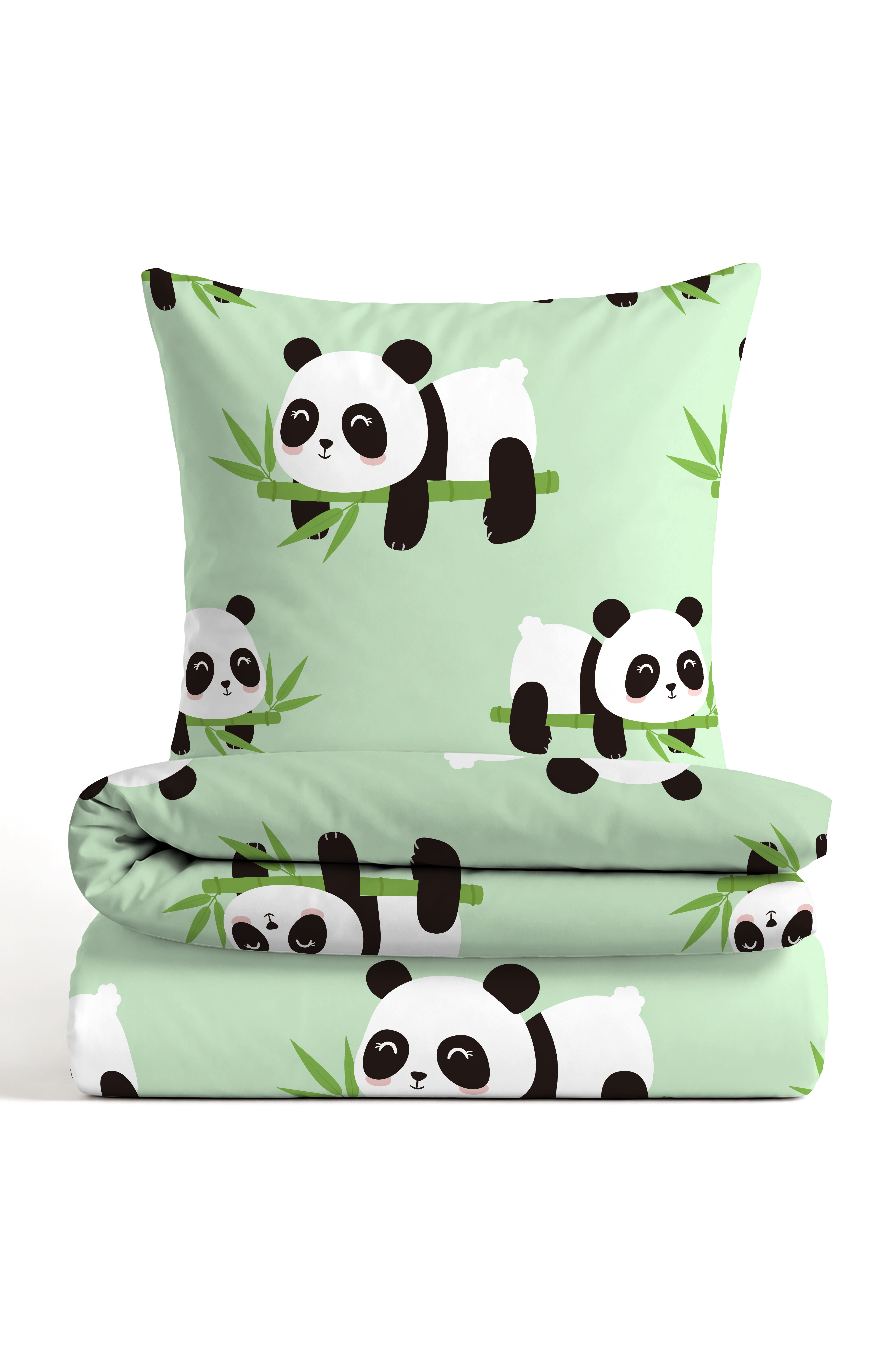Castell Polar-Fleece Bettwäsche Panda 135x200 cm - mint
