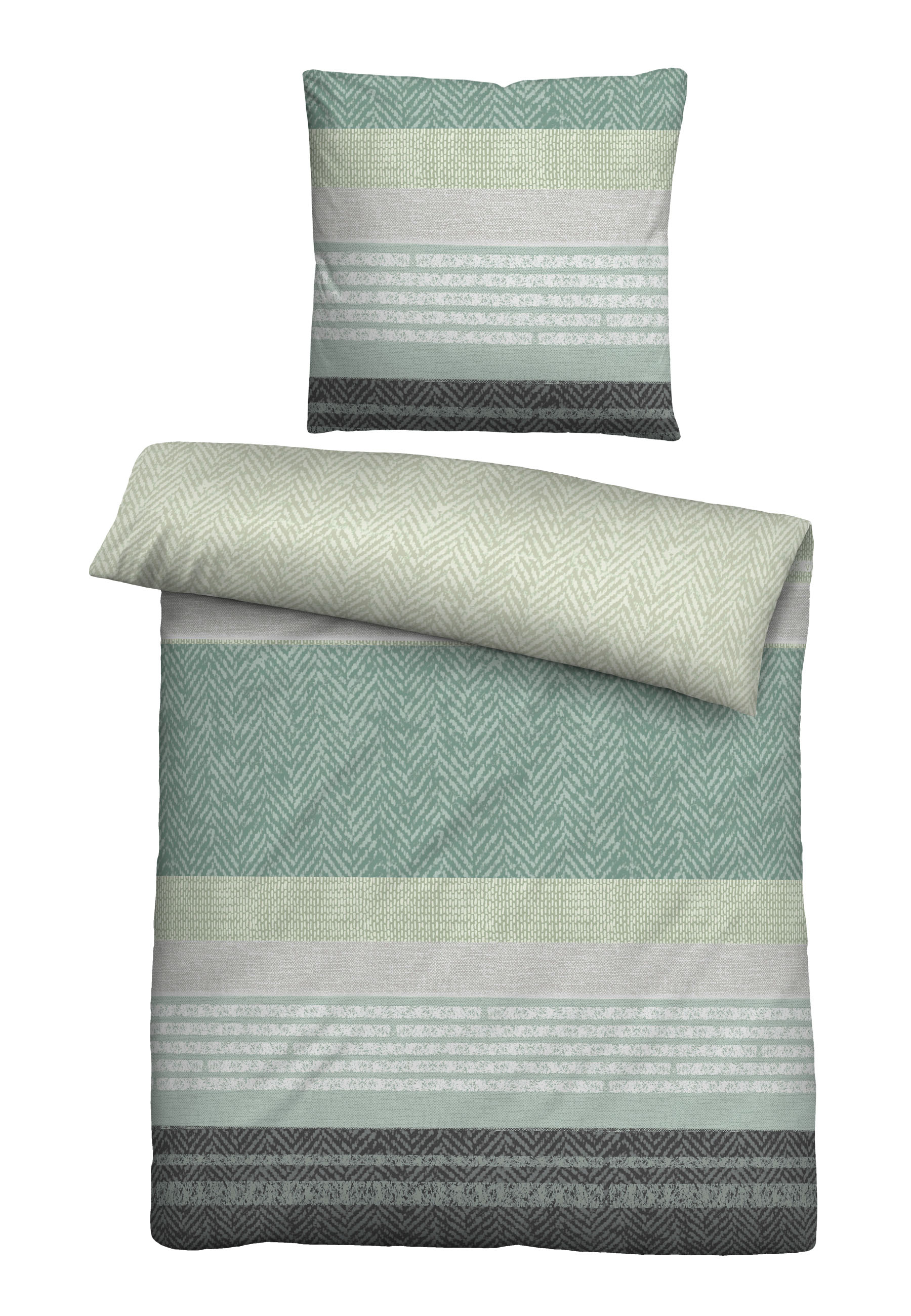 Biberna Feinbiber Bettwäsche Quermuster, 155x220 cm+80x80 cm, pistaziengrün