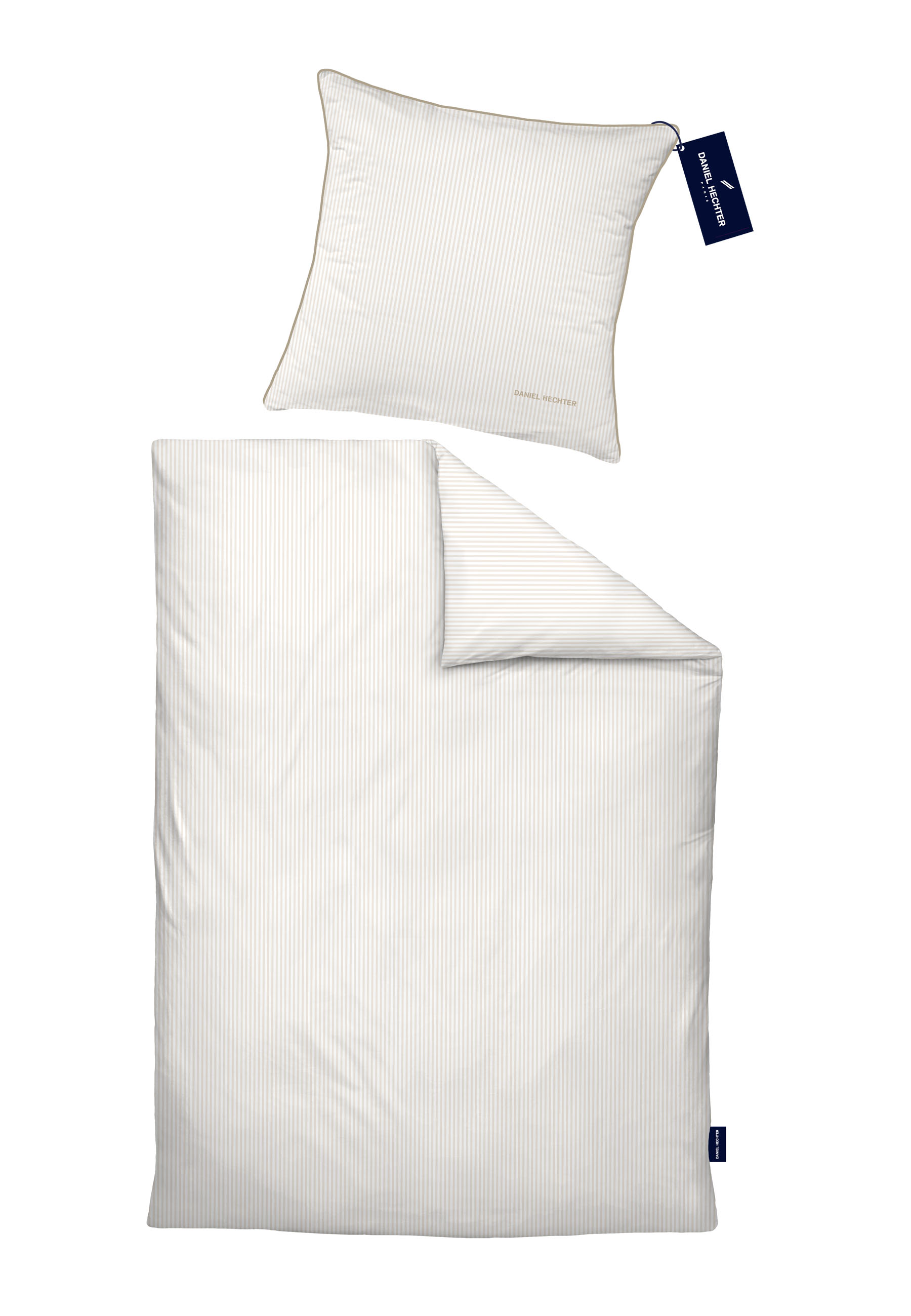 Daniel Hechter Satin Bettwäsche Längsstreifen, 155 x 220 cm + 80 x 80 cm, kitt