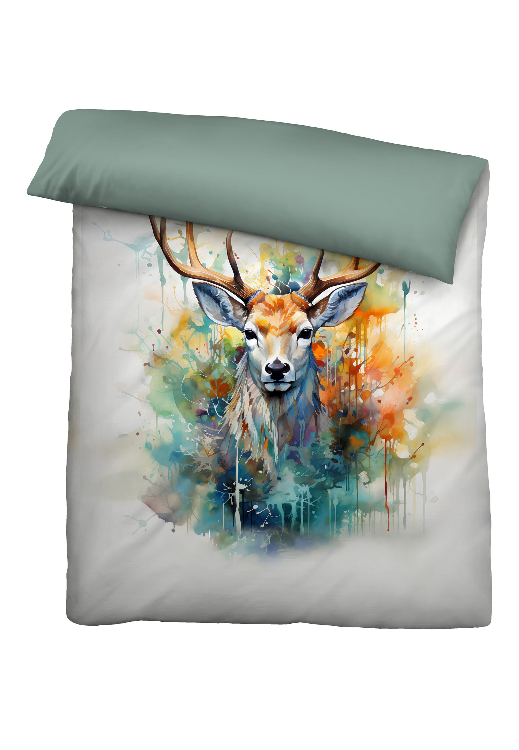 Biberna Renforcé Bettwäsche Hirsch, Größe 1x 155x220 cm + 1x 80x80 cm, natur