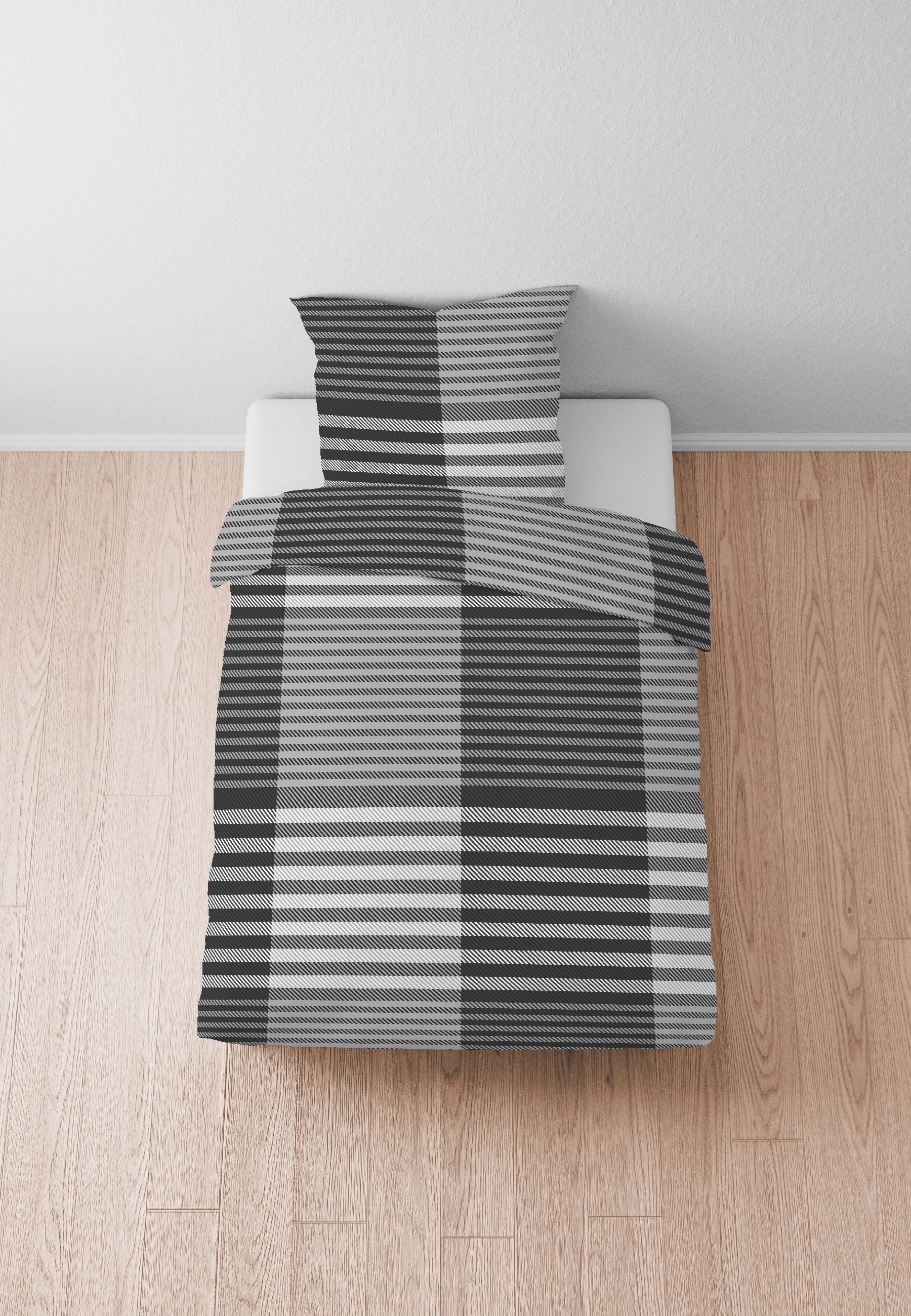 Biberna Karo-Streifen 135x200 cm+80x80 cm, Feinbiber Bettwäsche silber/grau