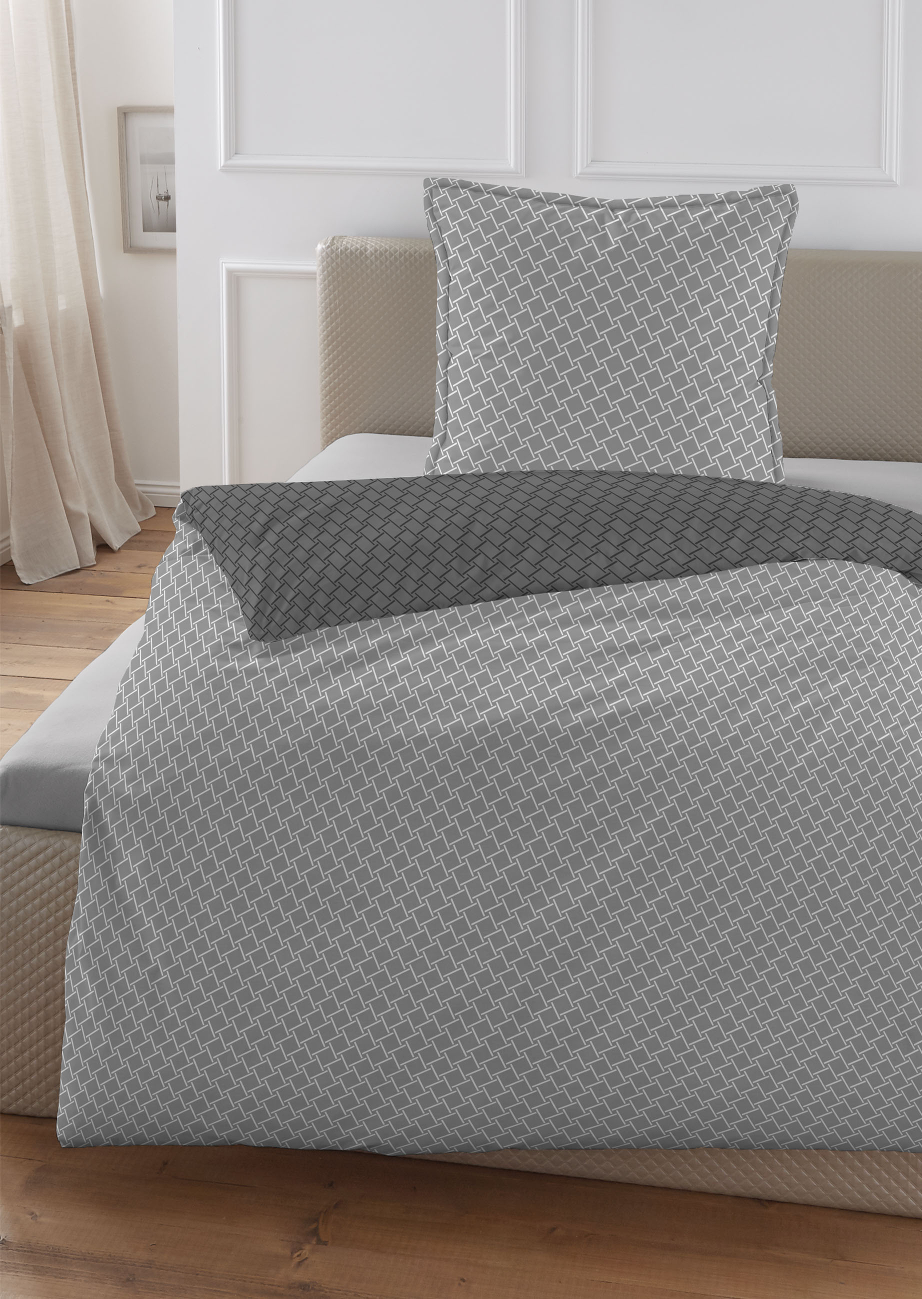 Biberna Satin 155 x 220 cm + 80 x 80 cm, silber/grau