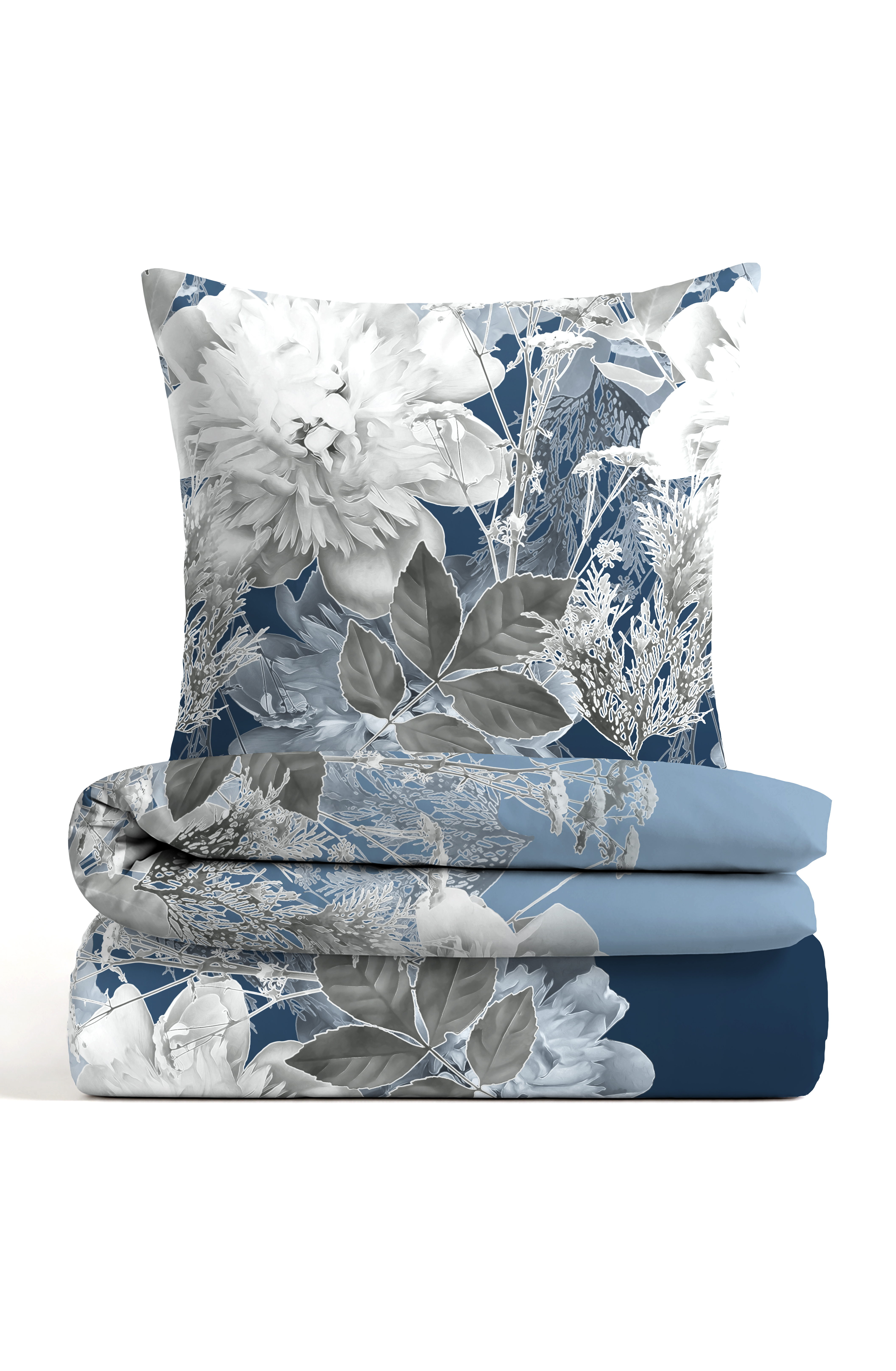 Castell Thermo-Fleece Bettwäsche Blume groß 135x200 cm - eisblau