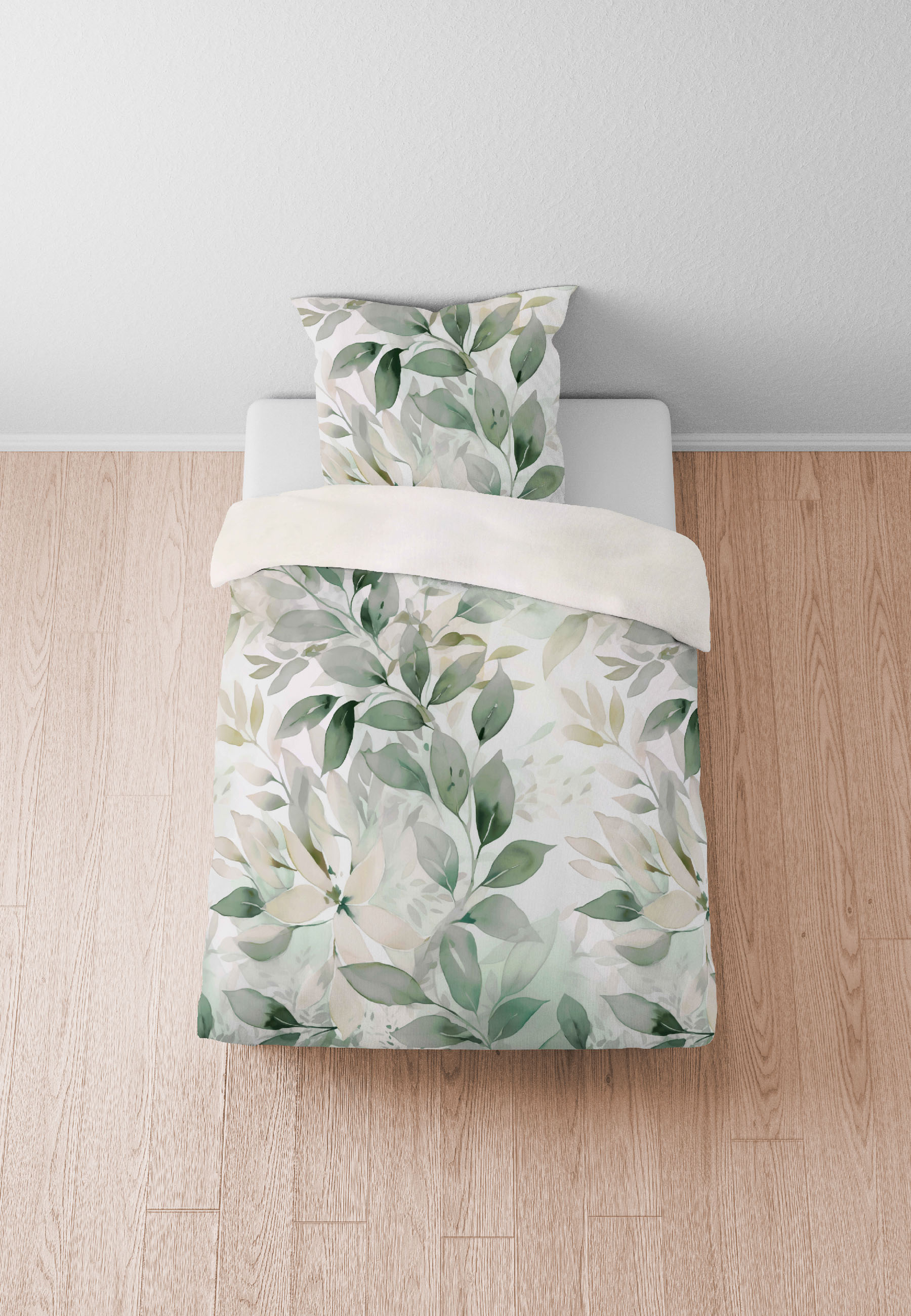 Biberna Blätterranke 155x220 cm+80x80 cm, Satin-Bettwäsche fichte