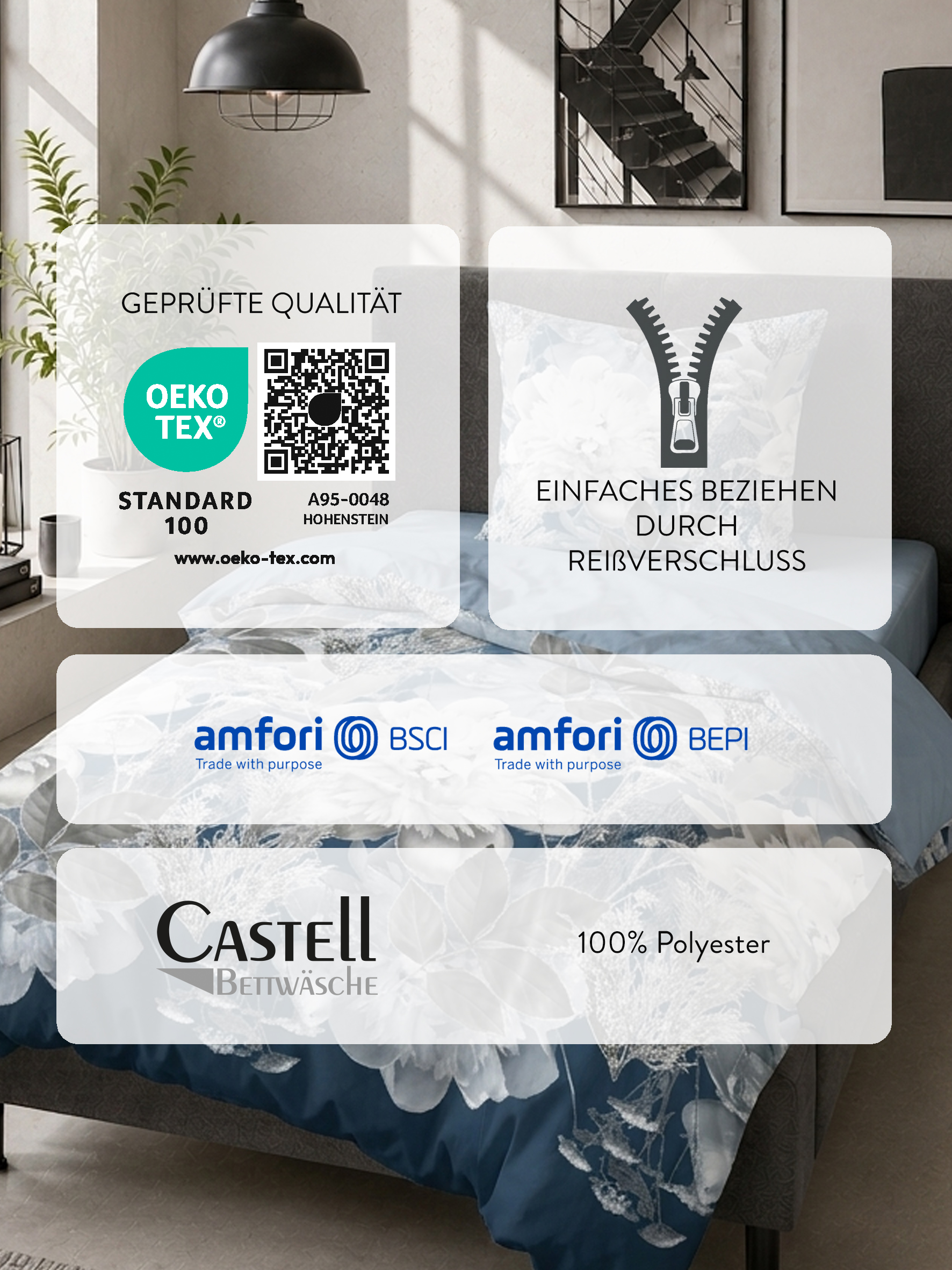 Castell Thermo-Fleece Bettwäsche Blume groß 135x200 cm - eisblau