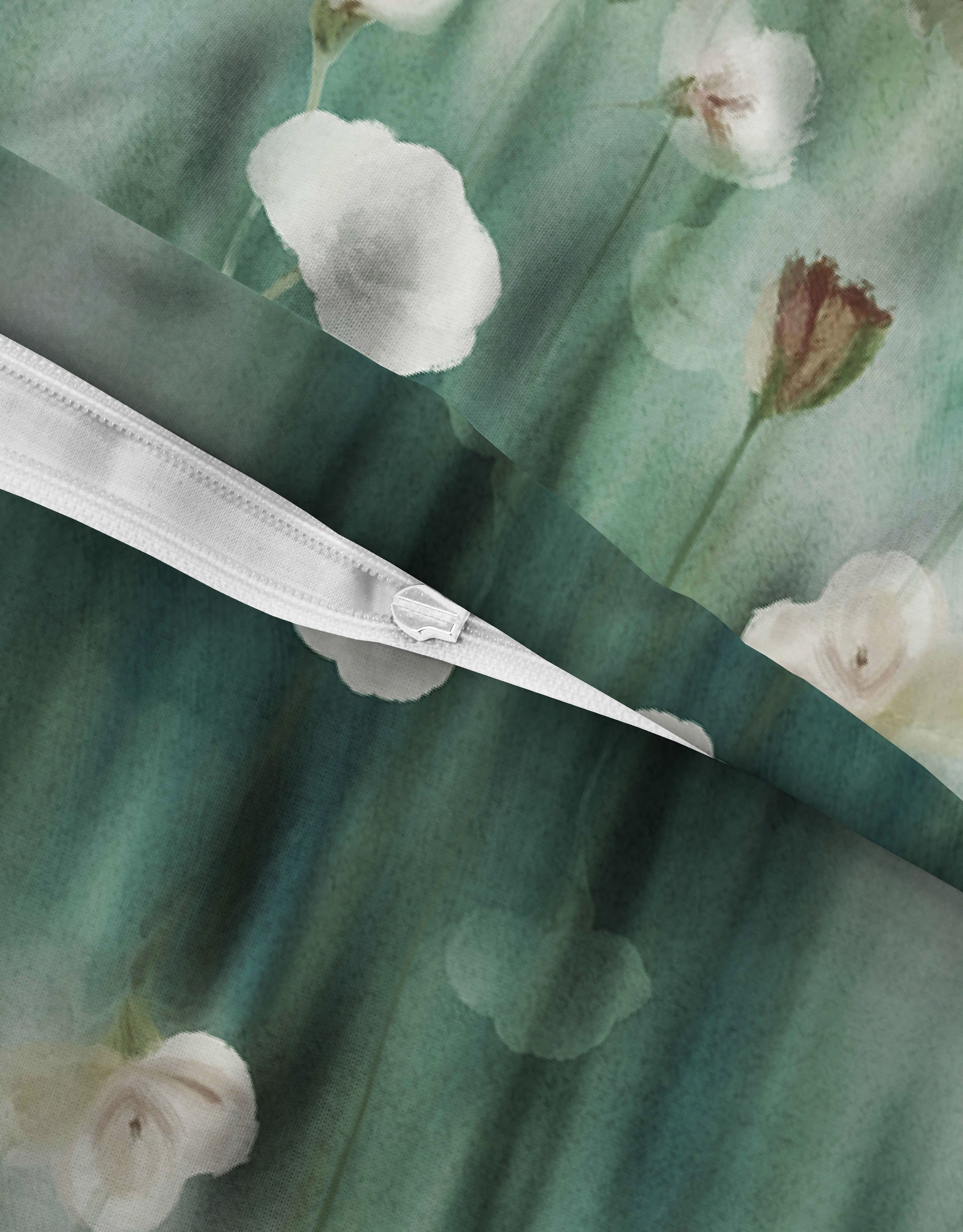 Biberna Aquarellblumen salbei 155x220 cm, Feinbiber-Bettwäsche