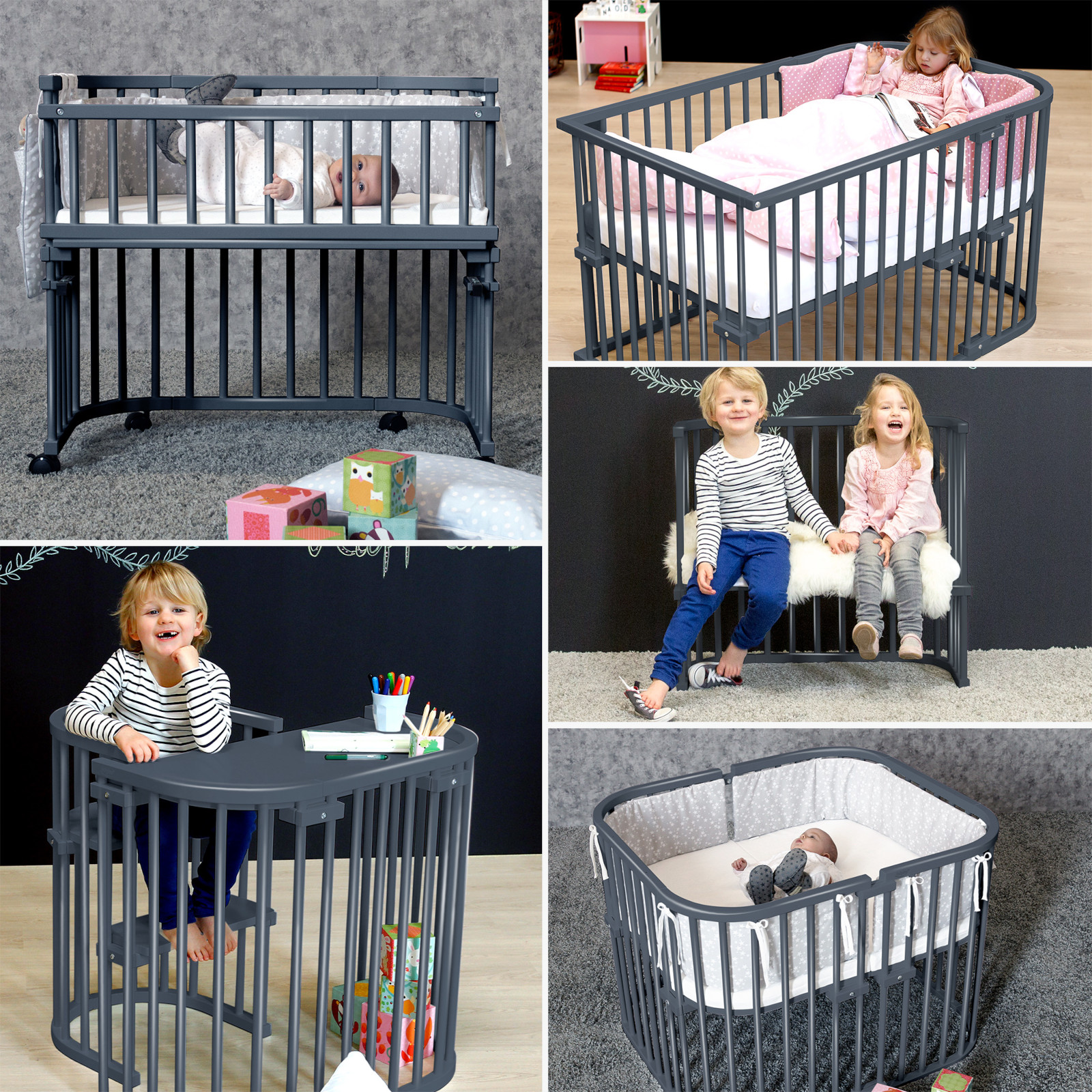 babybay Maxi Beistellbett (für Betten mit Rahmen), schiefergrau lackiert