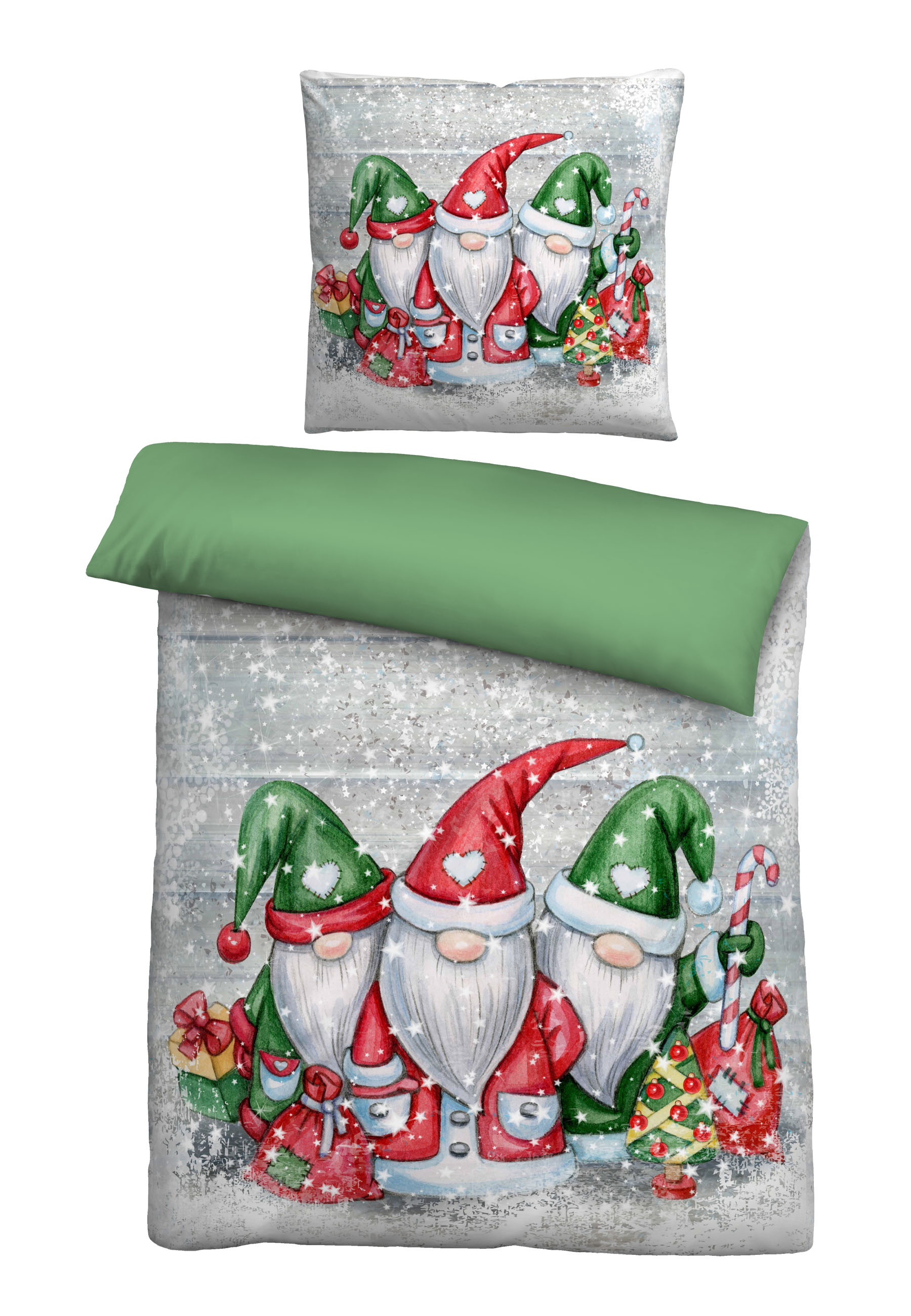 Biberna Feinbiber Bettwäsche Wichtel, Größe 1x 155x220 cm + 1x 80x80 cm, sturmgrau