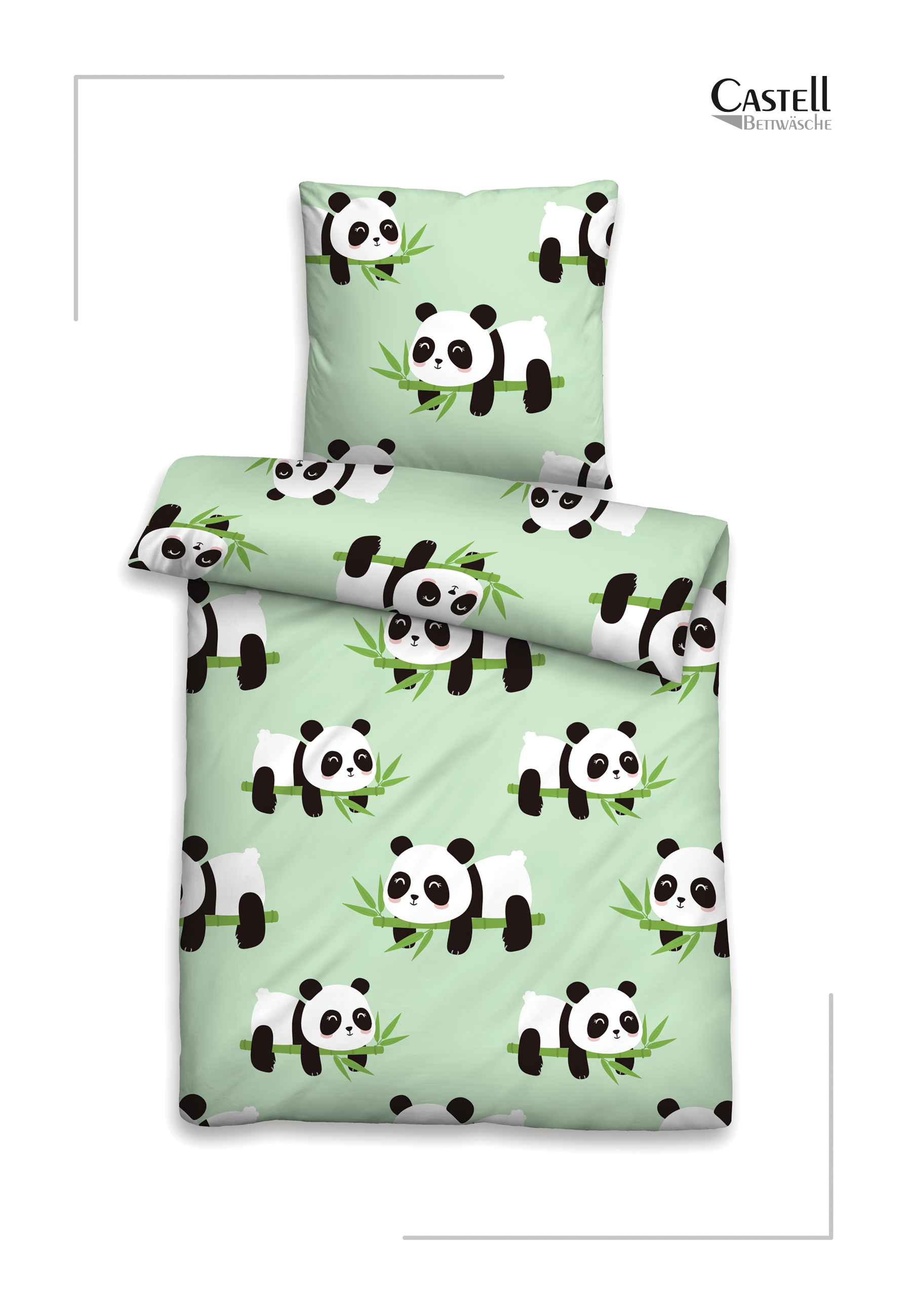 Castell Polar-Fleece Bettwäsche Panda 135x200 cm - mint