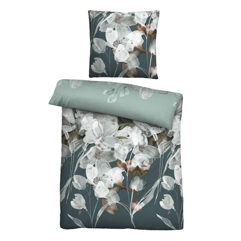 Biberna Mako-Satin Bettwäsche Blütenzauber, Größe 135x200 cm, mint