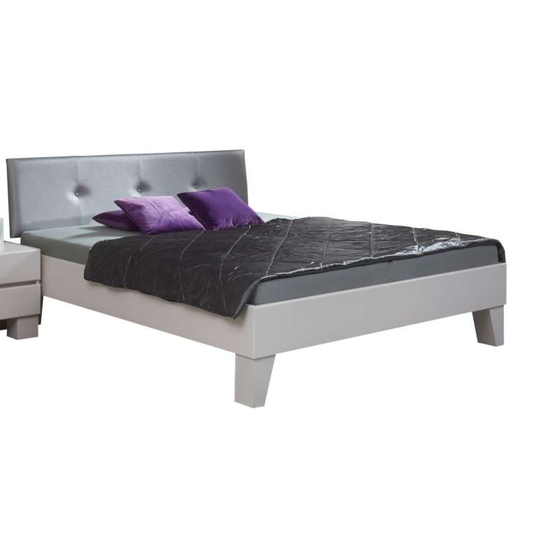 Bed Box Massivholz Bettrahmen Premium Lissabon Wildeiche bianco mit Polsterkopfteil