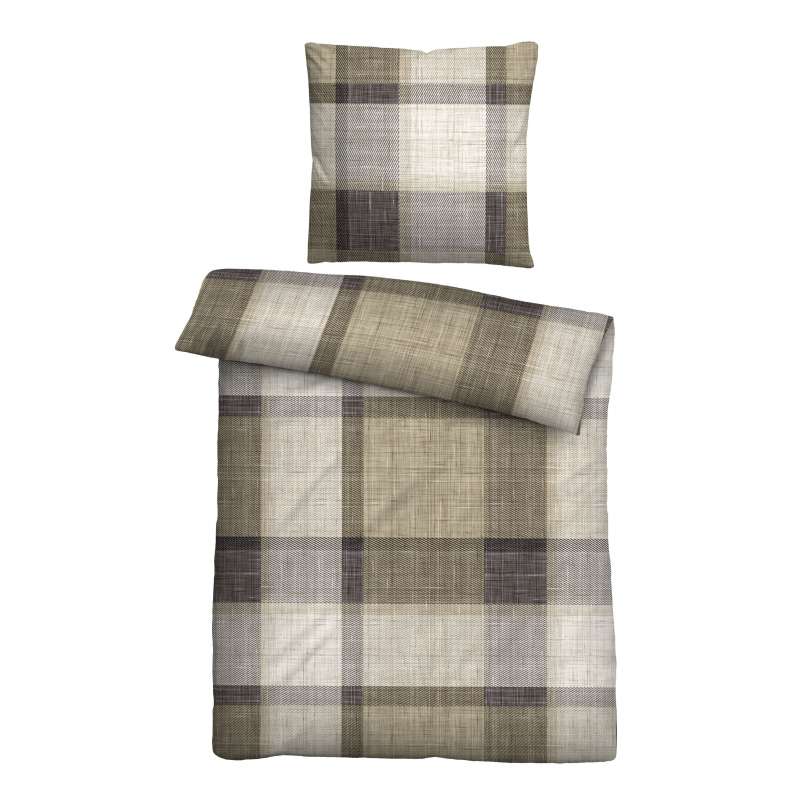 Biberna Feinbiber Bettwäsche Karo, Größe 135x200 cm+80x80 cm, taupe