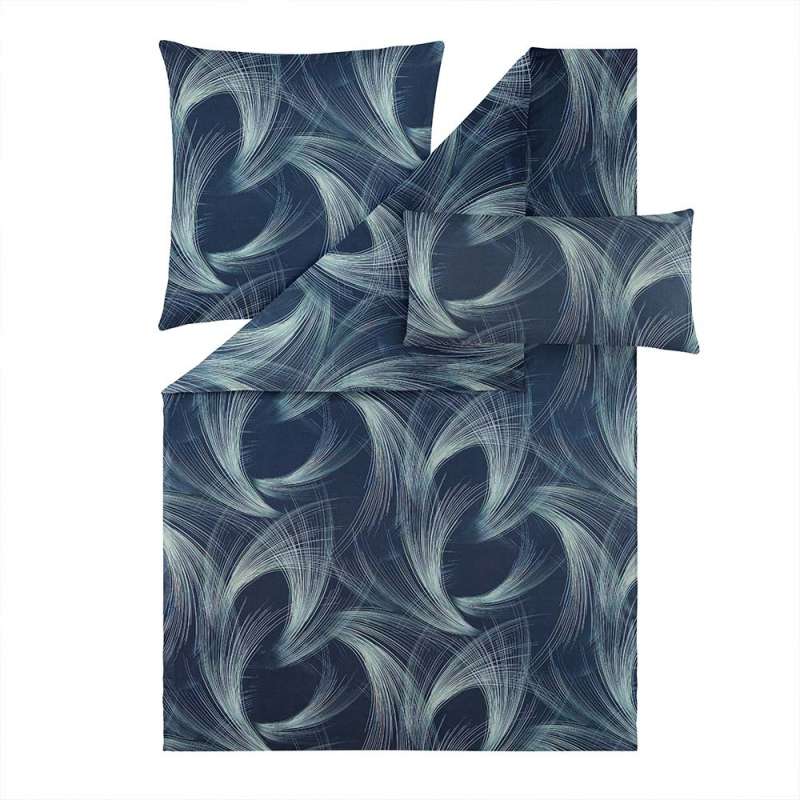 Estella Mako-Satin-Bettwäsche Lino, Größe 155x220+80x80 cm+40x80 cm Kissenbezug, navy