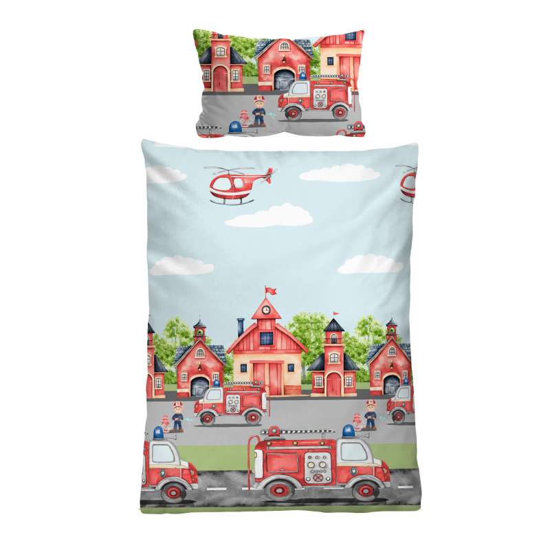 Biberna Feinbiber Bettwäsche, Größe 1x 100x135 cm + 1x 40x60 cm, Feuerwehr