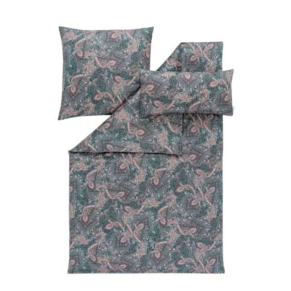 Estella Mako-Satin-Bettwäsche Ginko Größe 135x200/80x80/40x80 cm 3-teilig, petrol