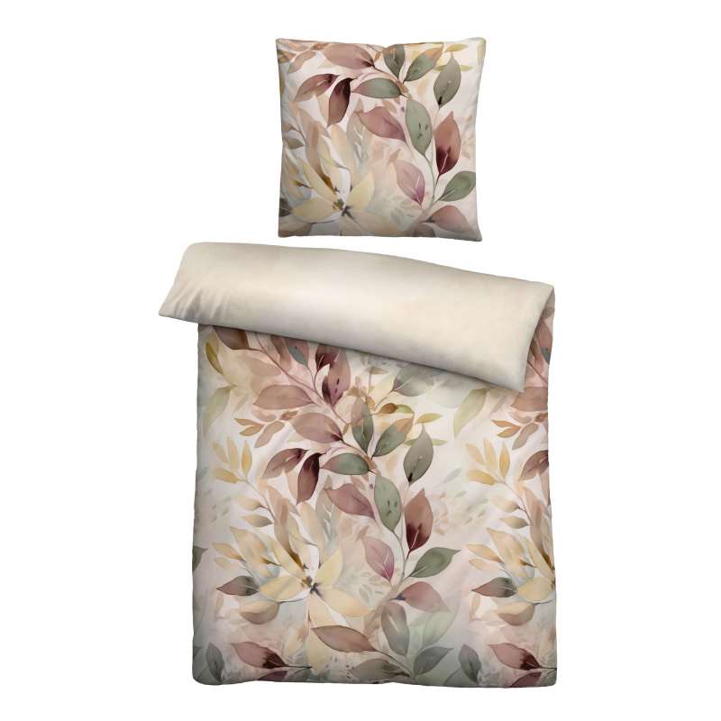 Biberna Satin Bettwäsche Blätterranke, Größe 1x 155x220 cm + 1x 80x80 cm, macchiato