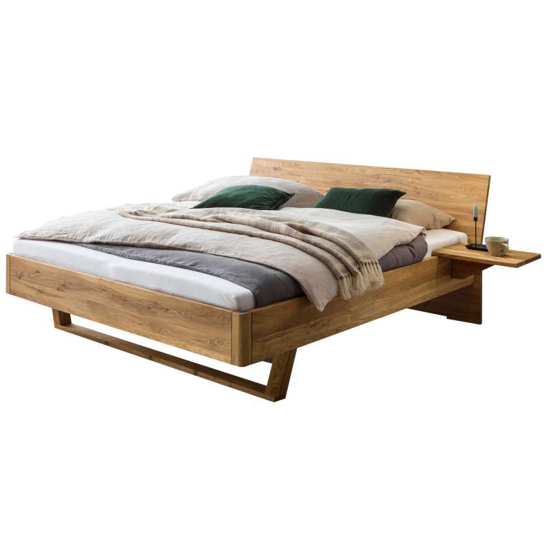 Bed Box Massivholz Bettrahmen Concept Line 300, Wildeiche geölt, mit Kopfteil und Nachtkonsolen